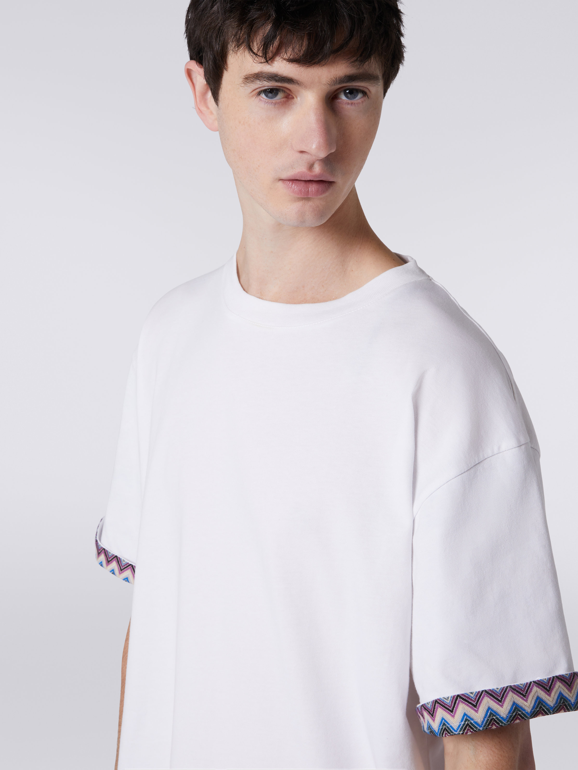 Camiseta en tejido jersey de algodón con puños con vuelta en zigzag, Multicolor  - 4
