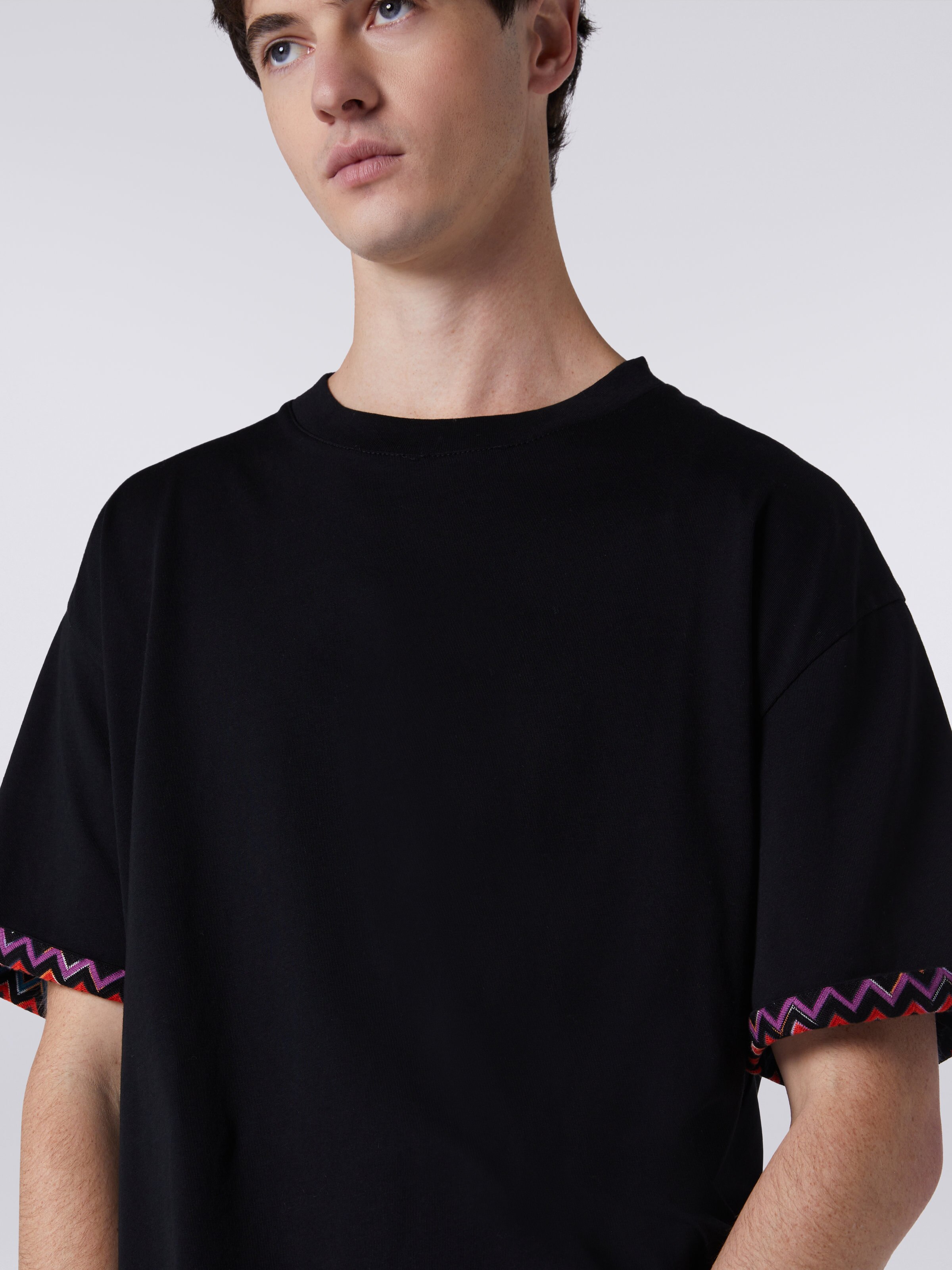 T-shirt en jersey de coton avec revers zig zag, Multicolore  - 4