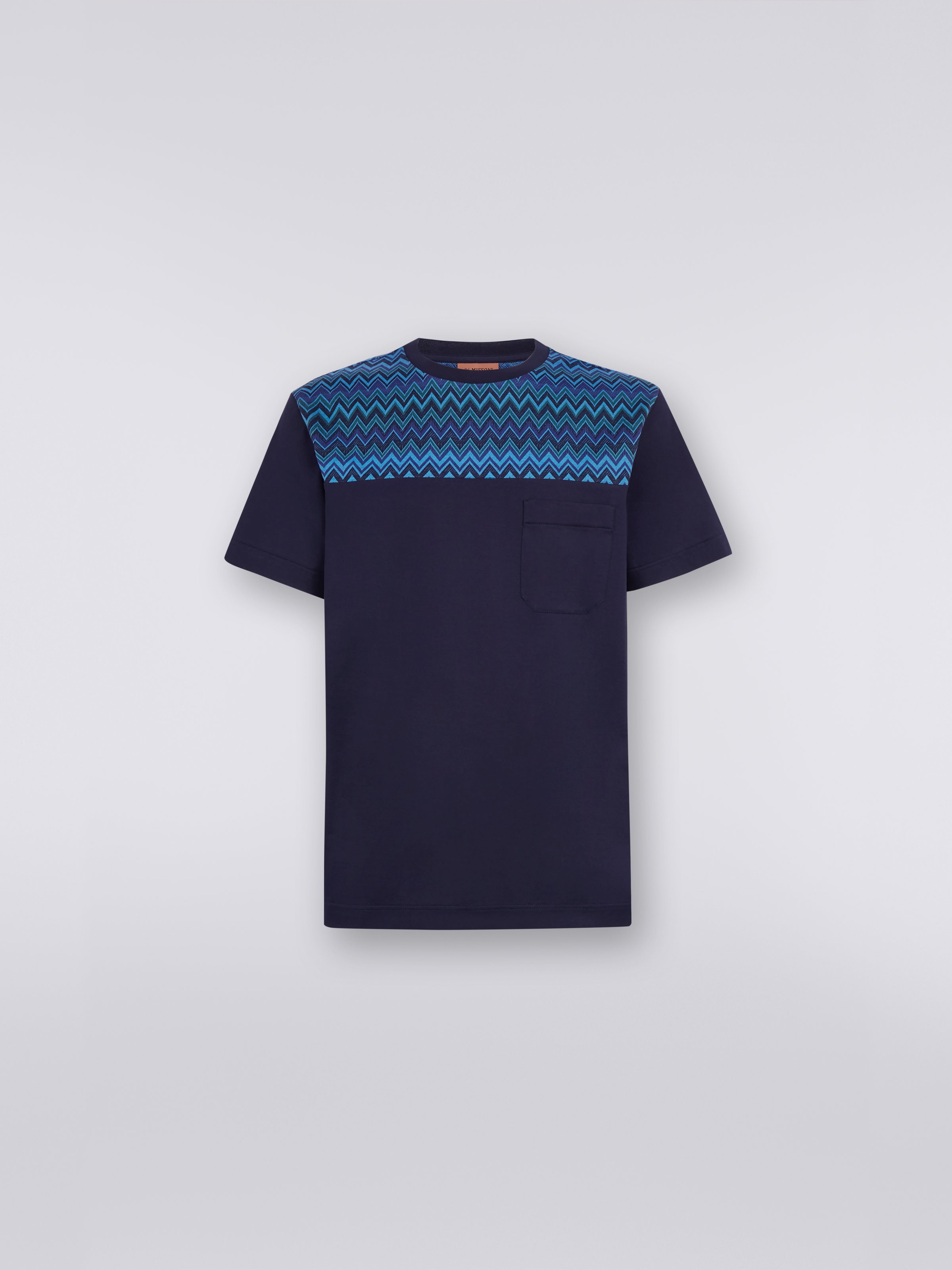 Cotton jersey T-shirt with zigzag insert , Blue - 0