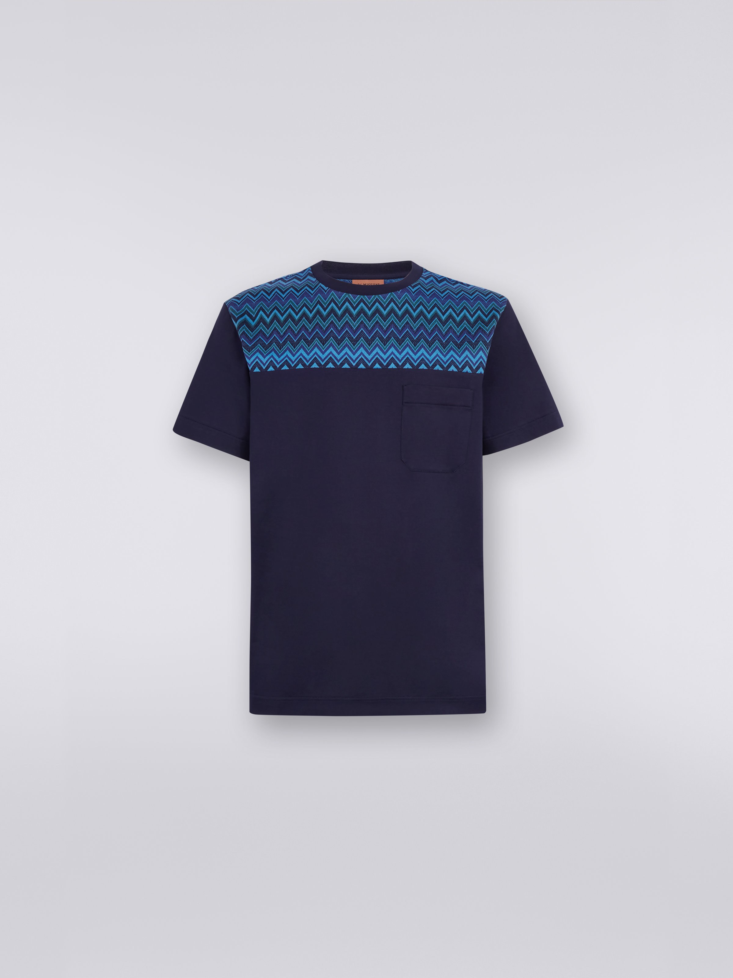 Cotton jersey T-shirt with zigzag insert, Blue - 0