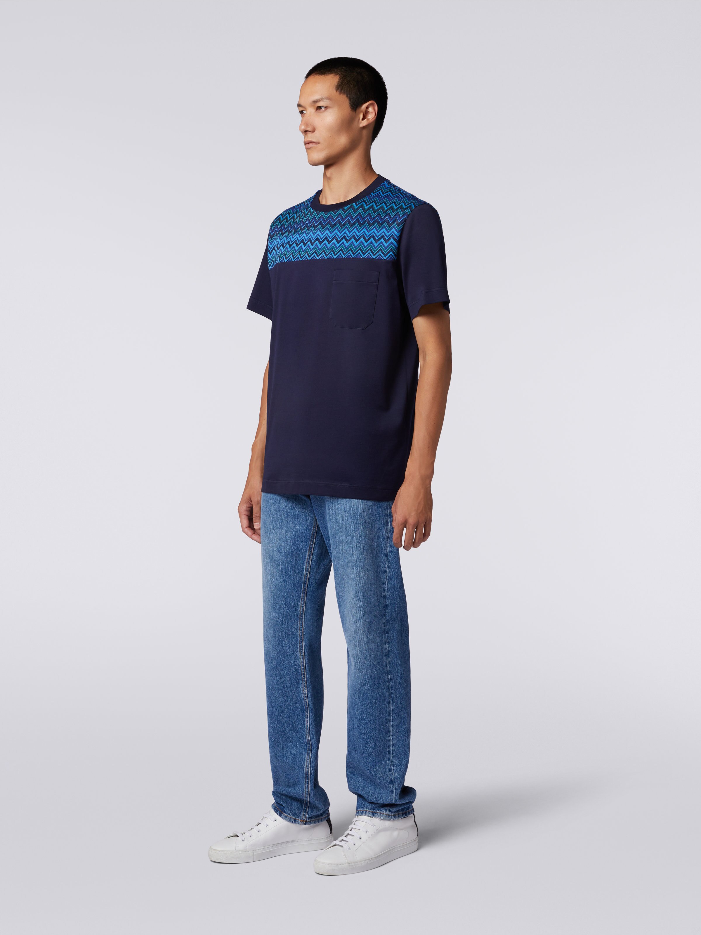 Cotton jersey T-shirt with zigzag insert, Blue - 2
