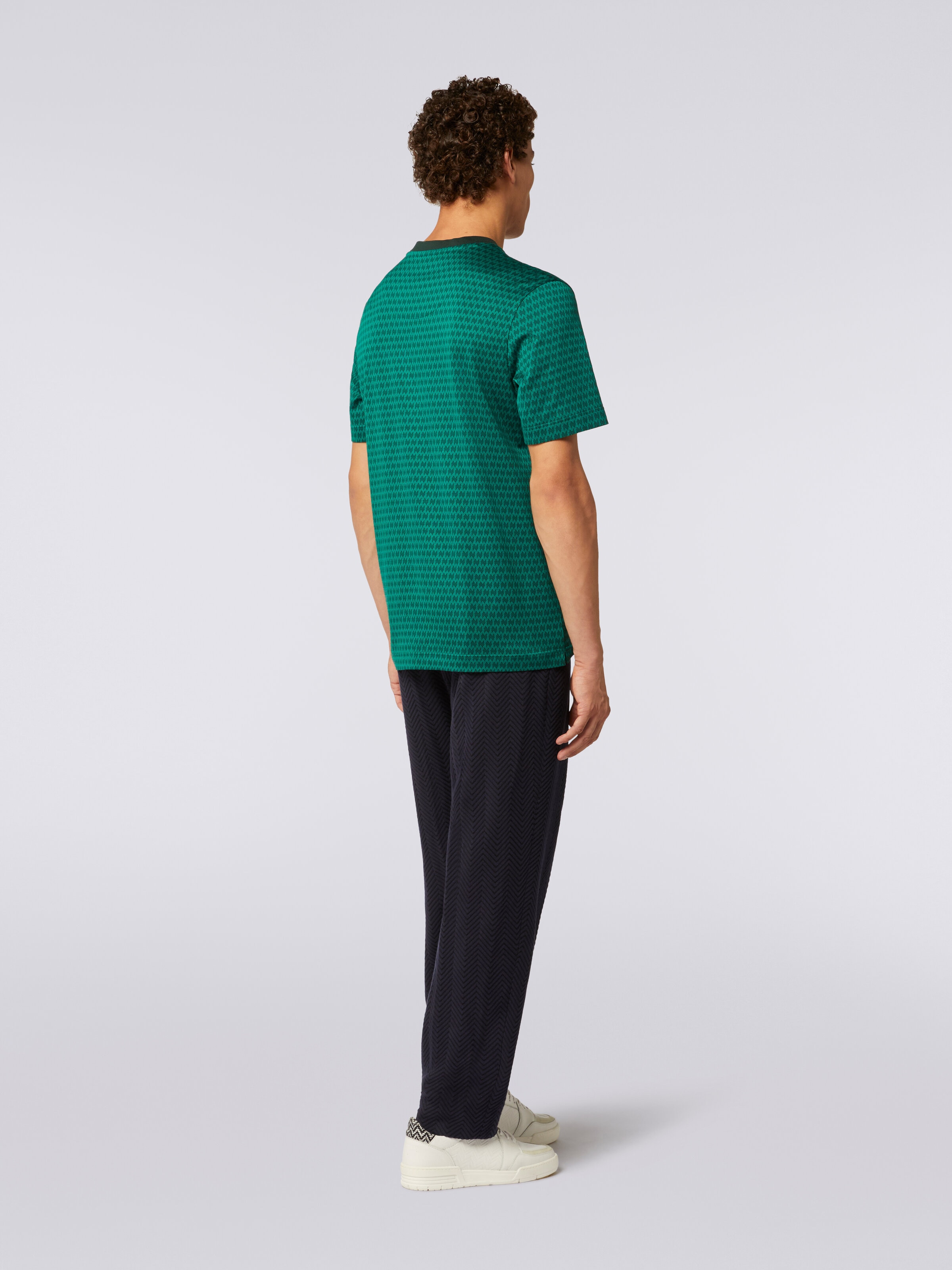 Camiseta de cuello redondo de algodón con bordados, Verde  - 3