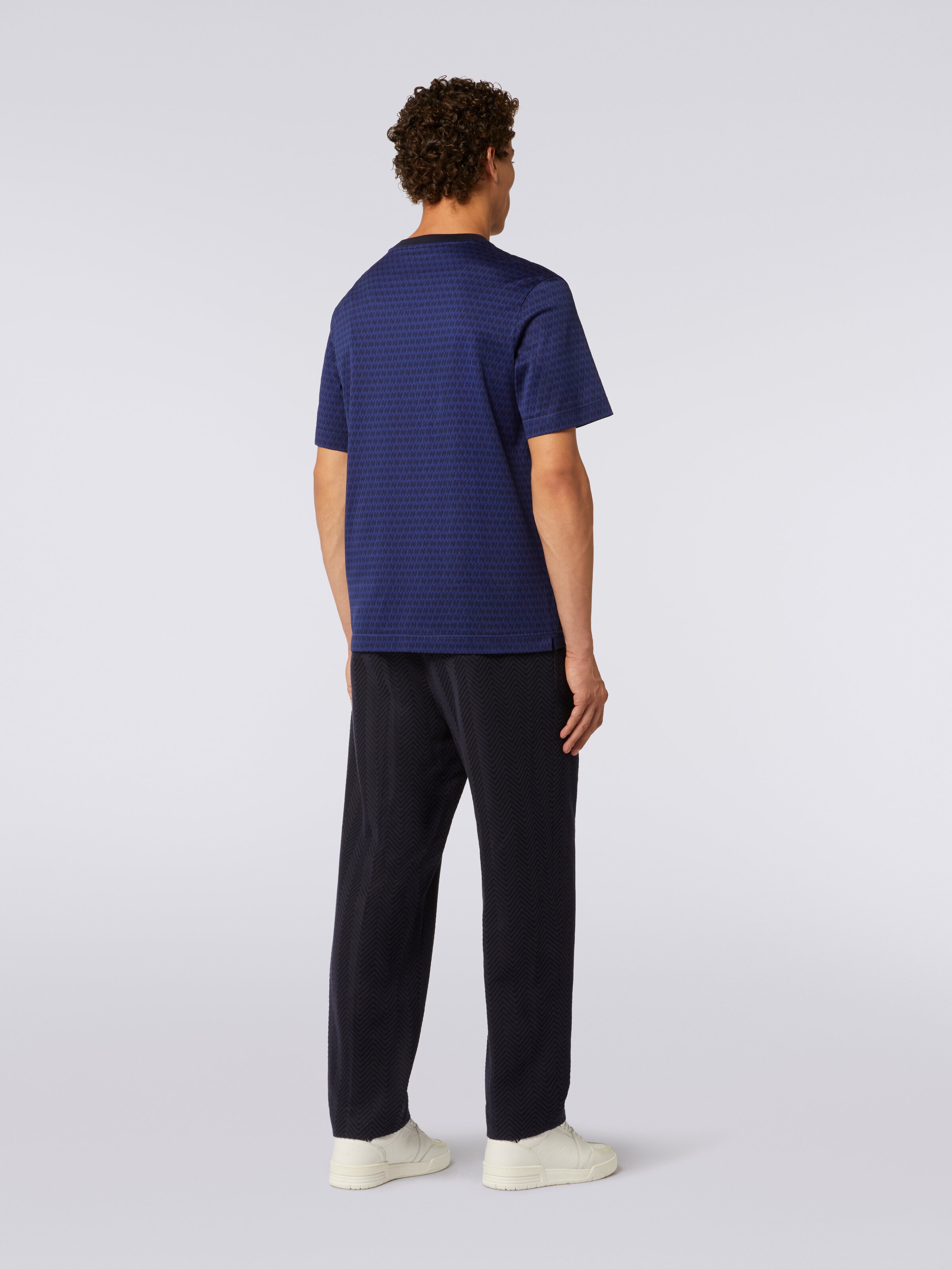 Camiseta de cuello redondo de algodón con bordados, Azul Oscuro - 3