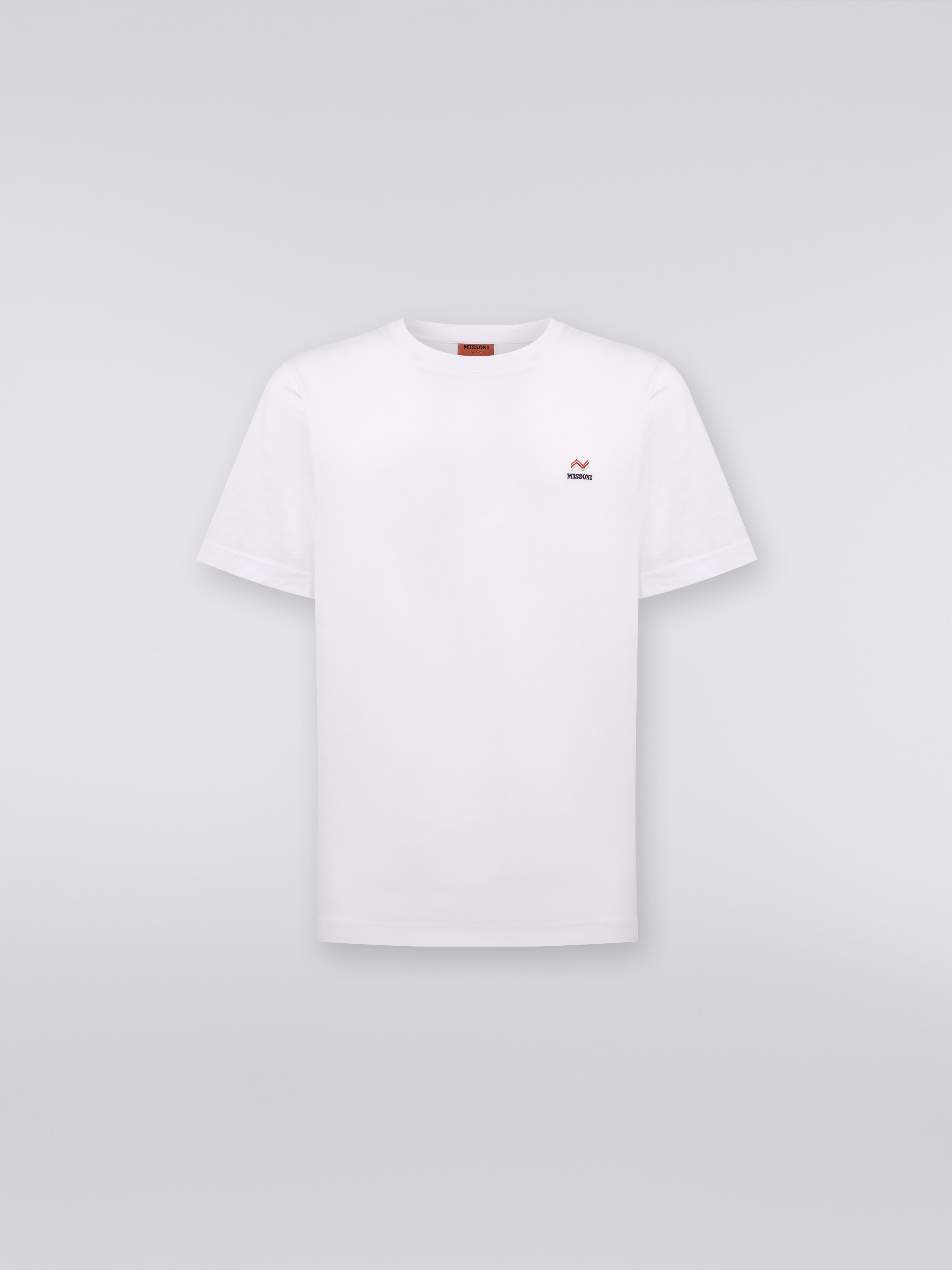 Crew-neck cotton T-shirt with embroidery and logo, White  - 0
