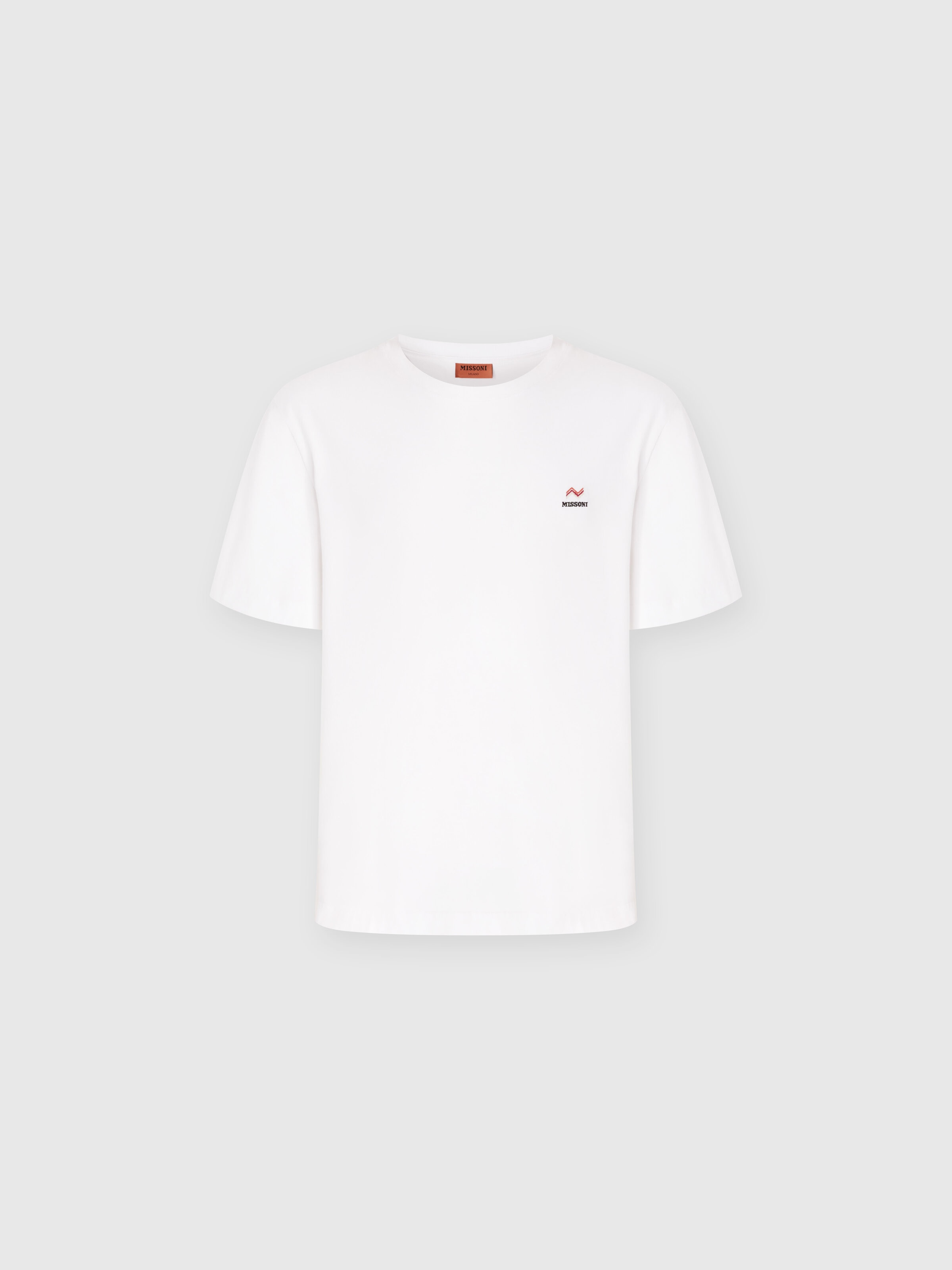 T-shirt col rond en coton avec broderie et logo, Blanc  - 0