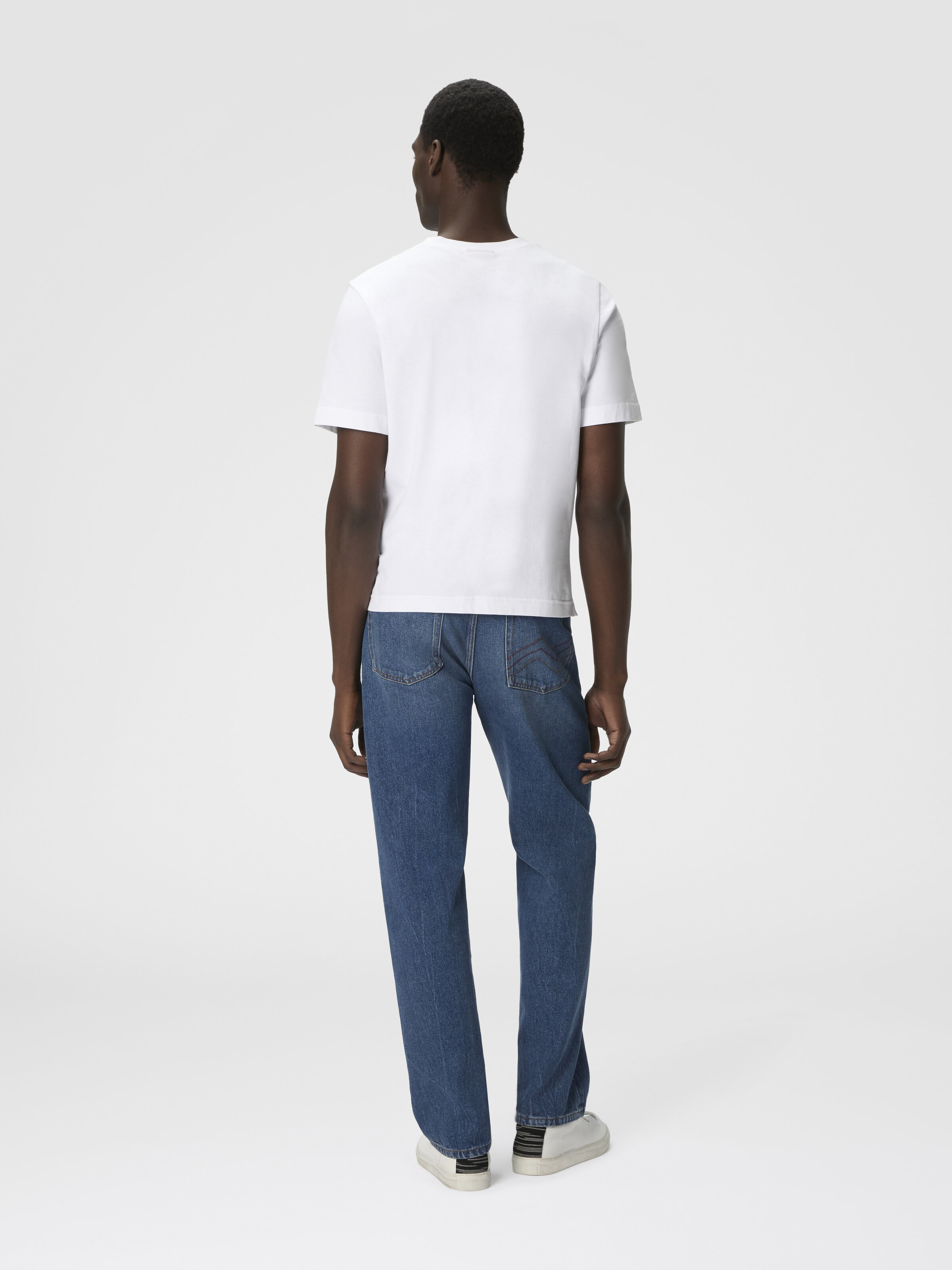 T-shirt col rond en coton avec broderie et logo, Blanc  - 2