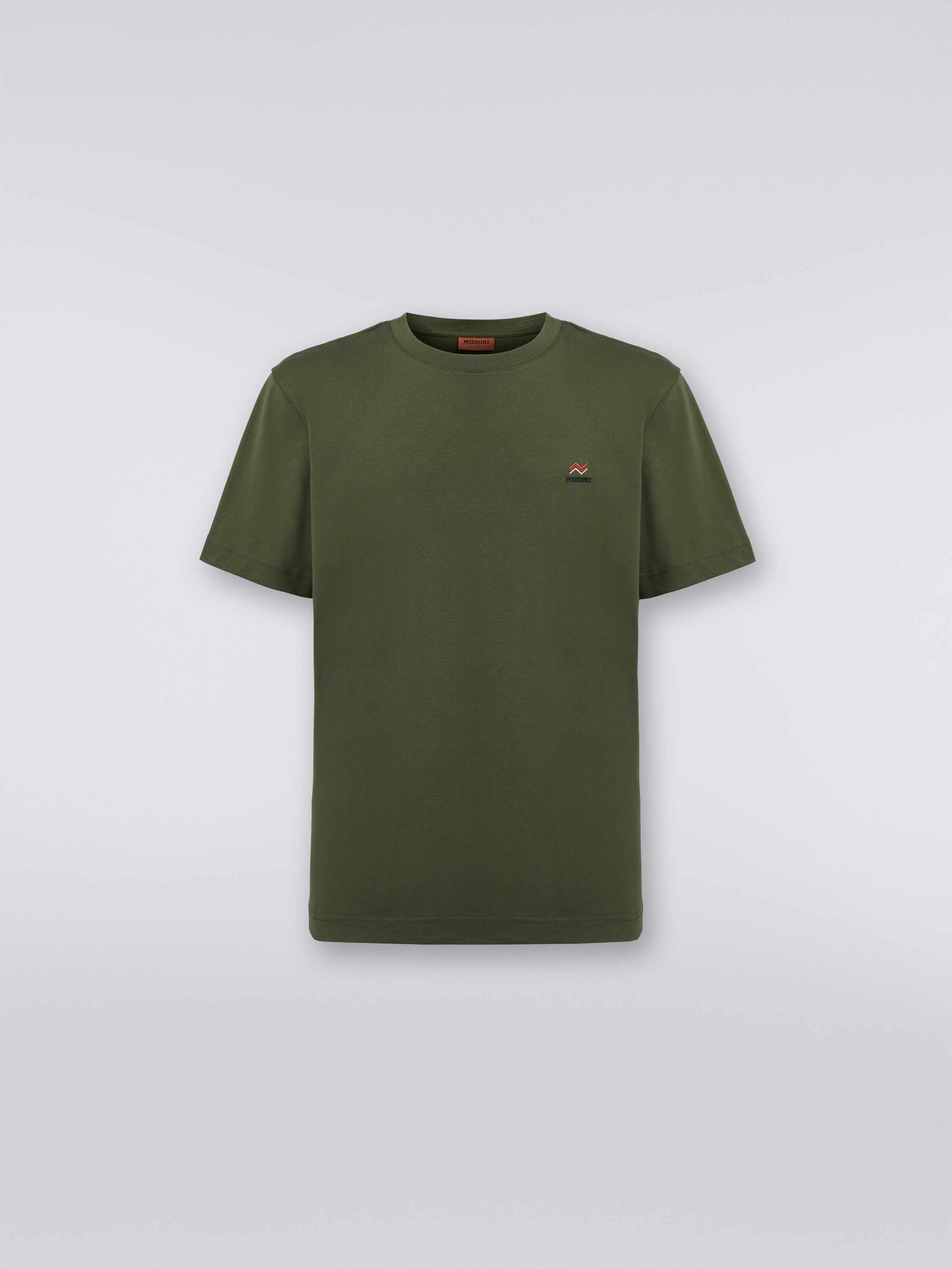 Crew-neck cotton T-shirt with embroidery and logo, Green - 0