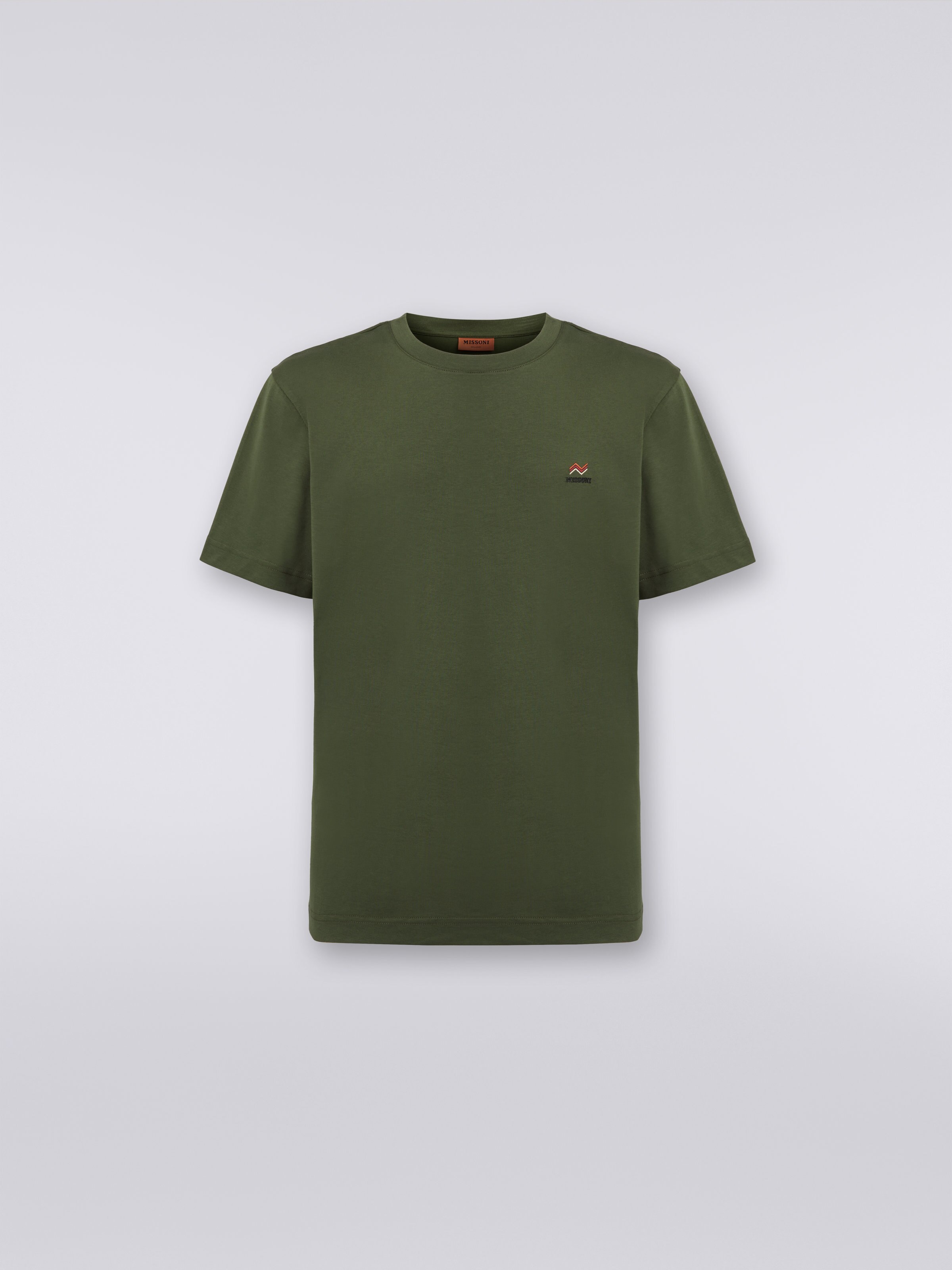 T-shirt girocollo in cotone con ricamo e logo, Verde - 0