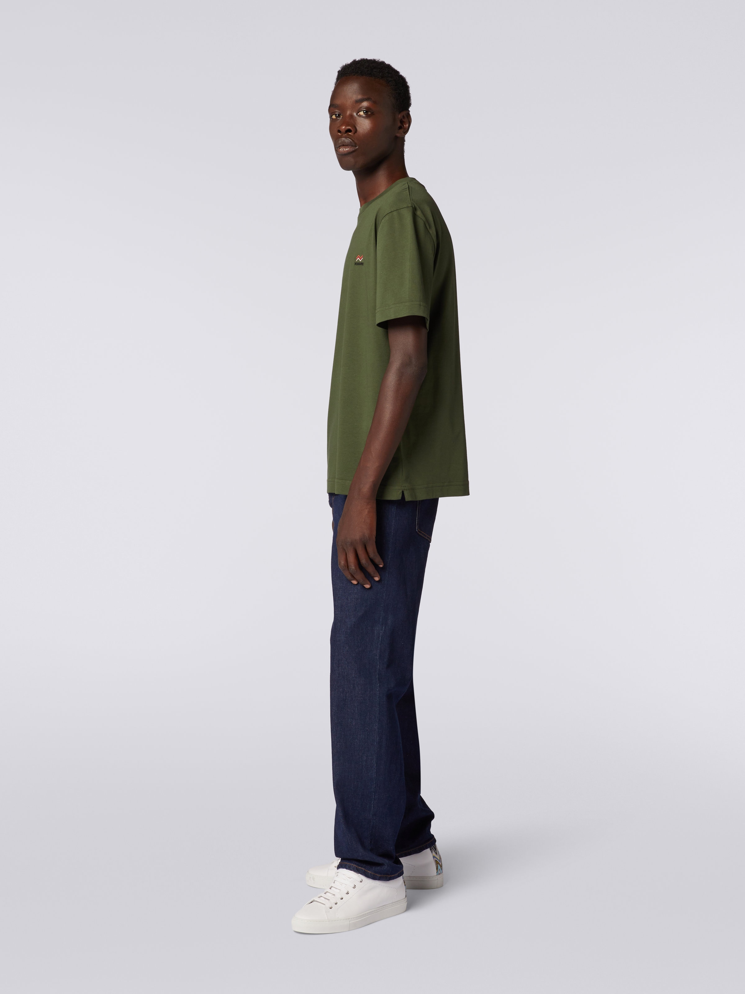 Crew Neck T-Shirt in Cotton with Embroidery and Logo, Green - 2