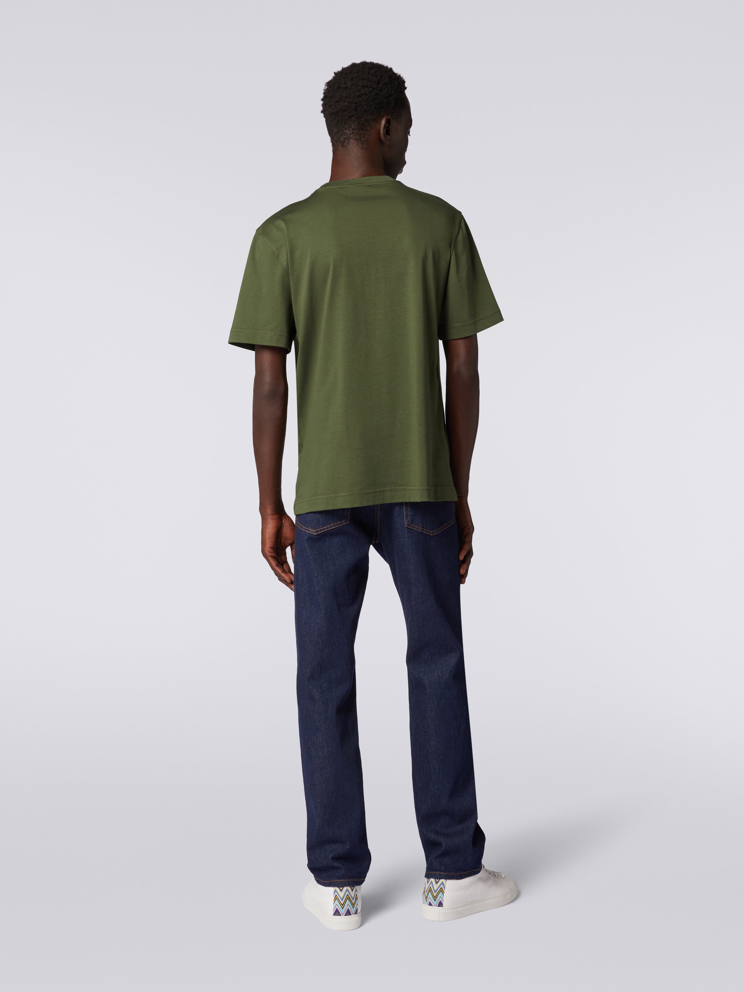 Crew Neck T-Shirt in Cotton with Embroidery and Logo, Green - 3