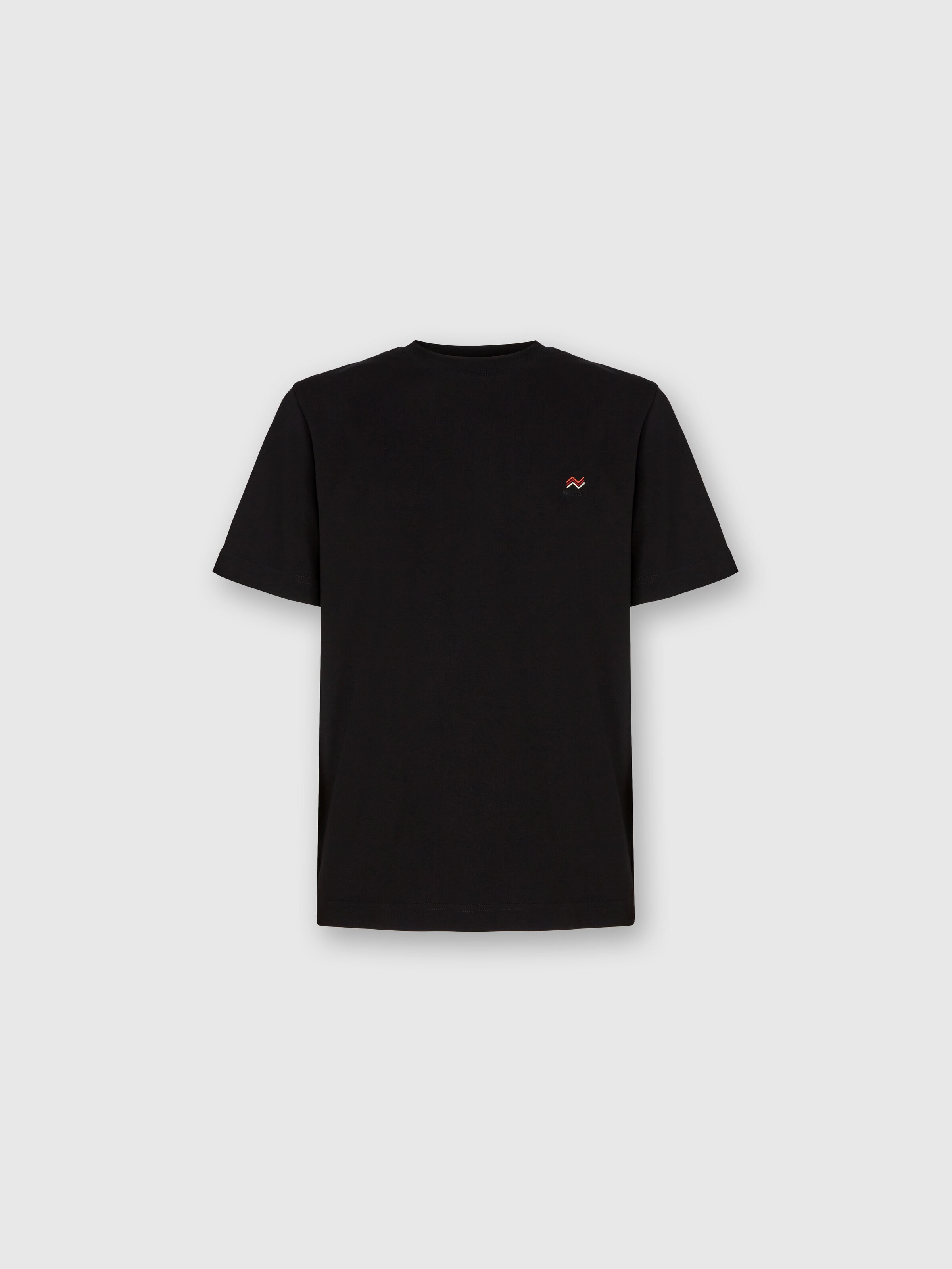 T-shirt col rond en coton avec broderie et logo, Noir    - 0