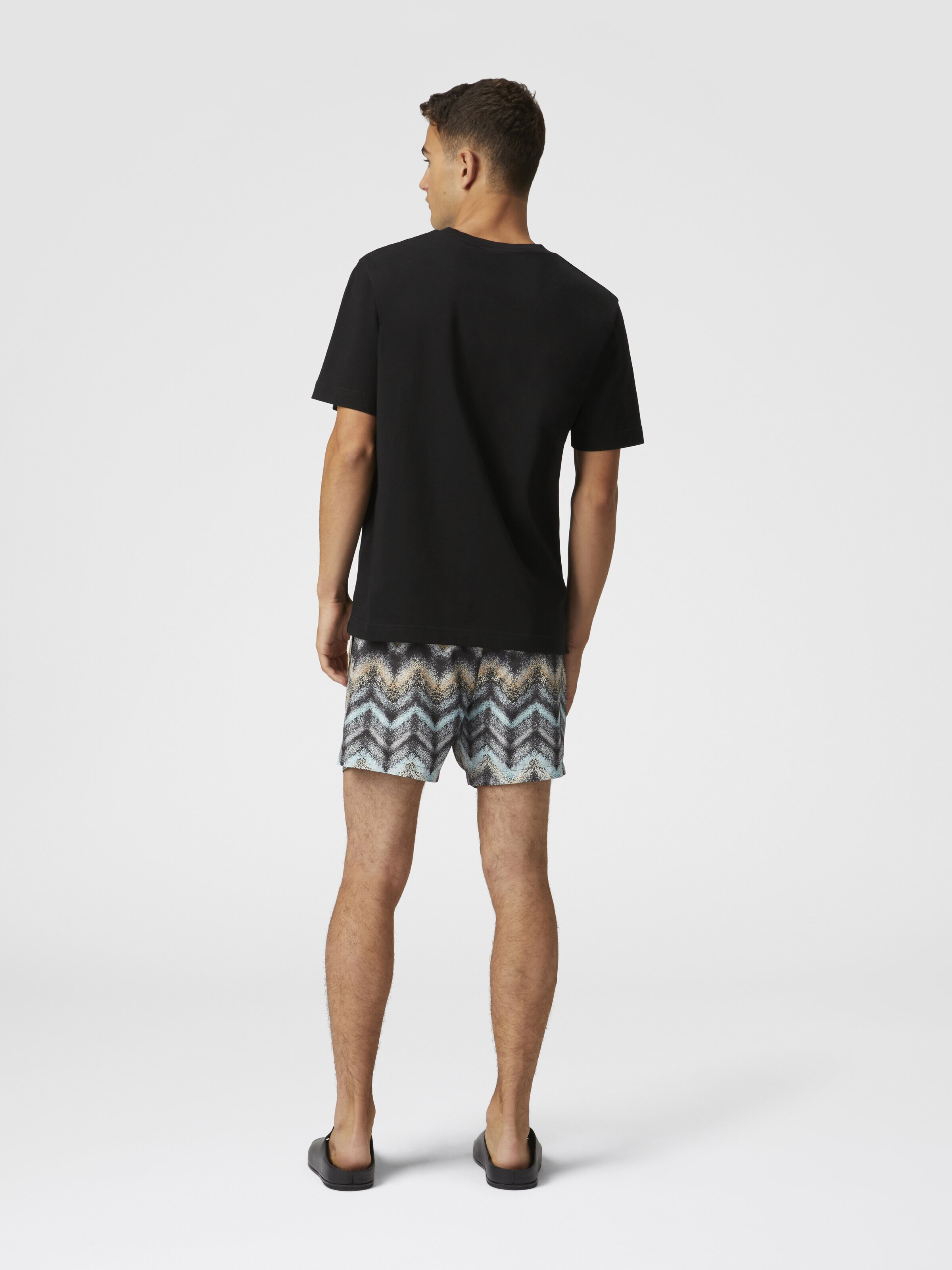 T-shirt col rond en coton avec broderie et logo, Noir    - 2