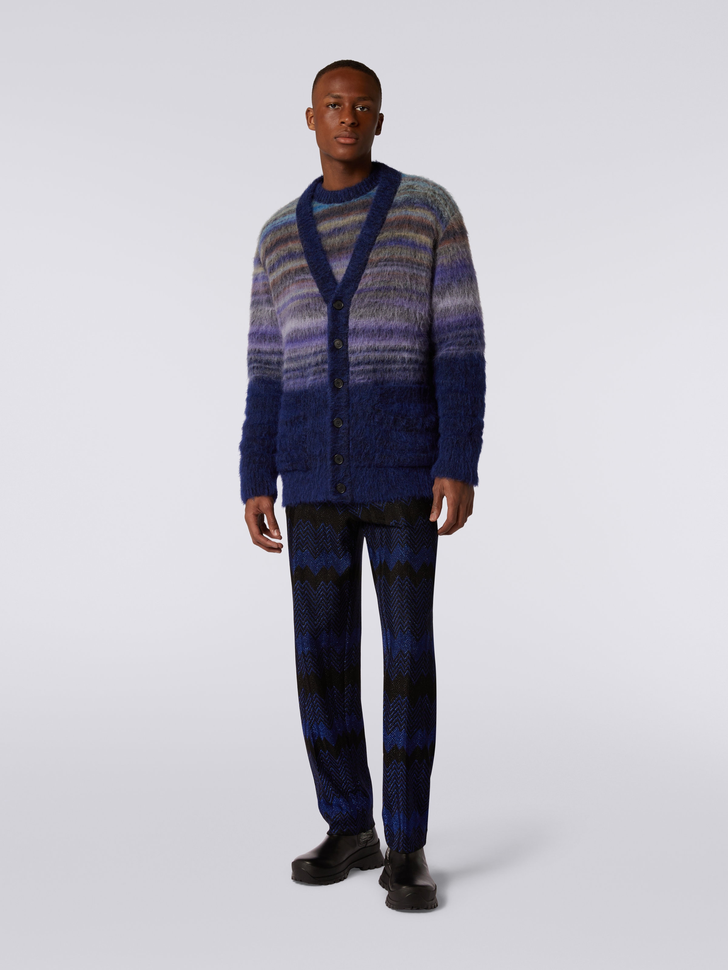 Dégradé slub wool blend cardigan, Multicoloured  - 1