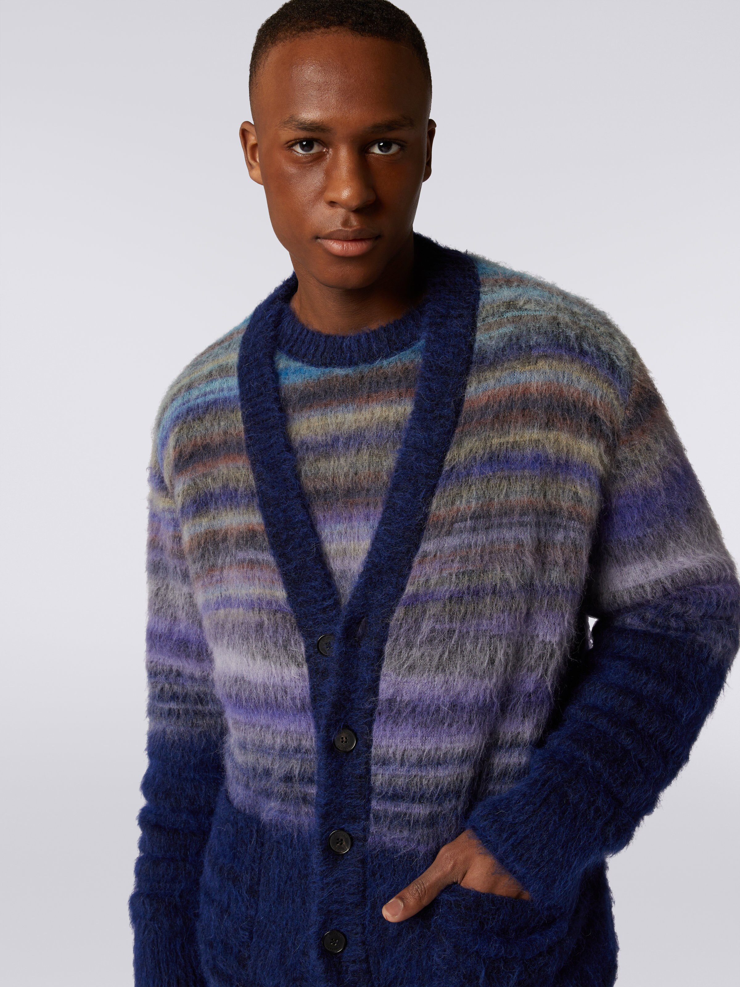 Dégradé slub wool blend cardigan, Multicoloured  - 4