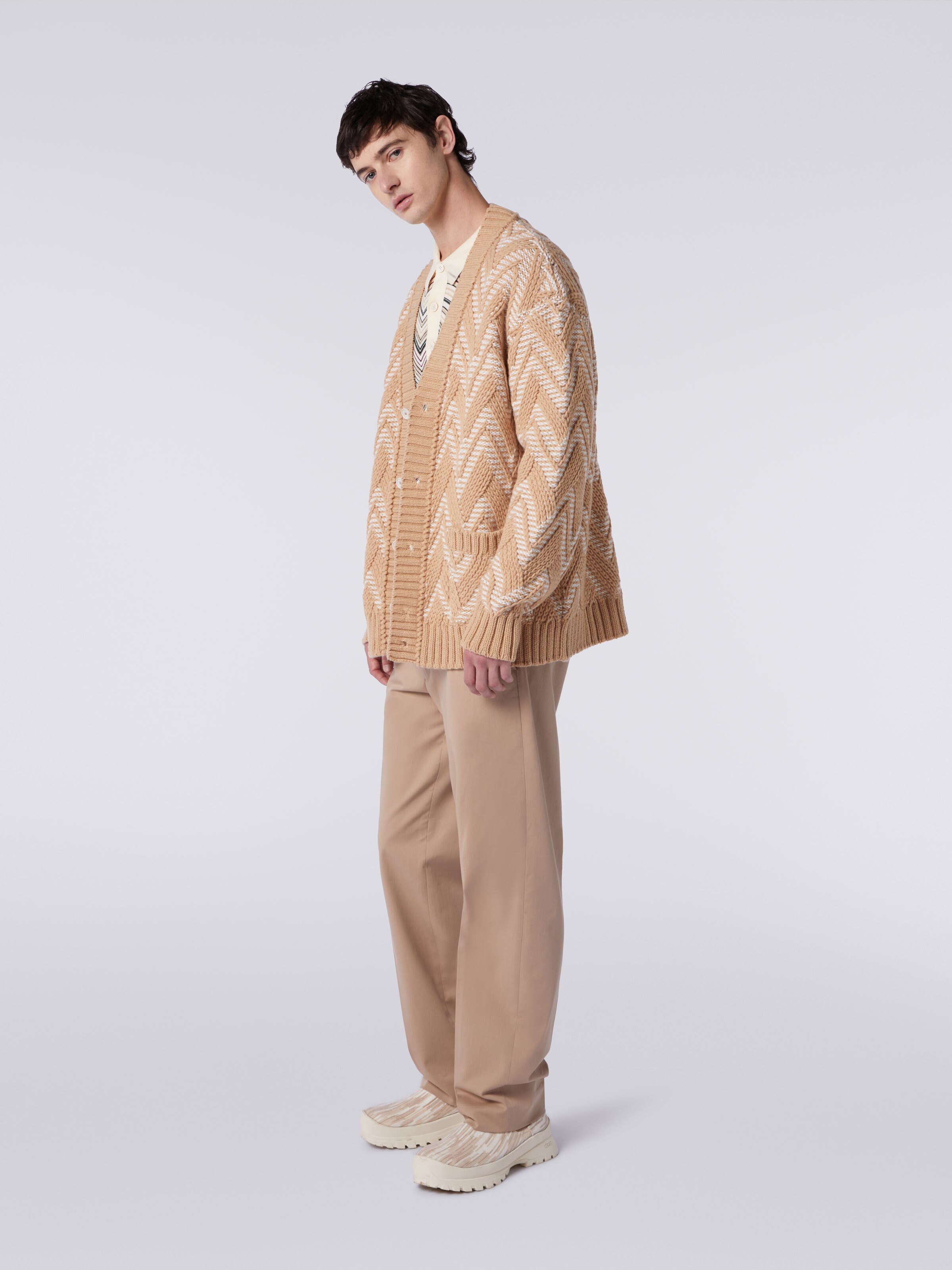 Wool cardigan with two-tone zigzag, Multicoloured  - 2
