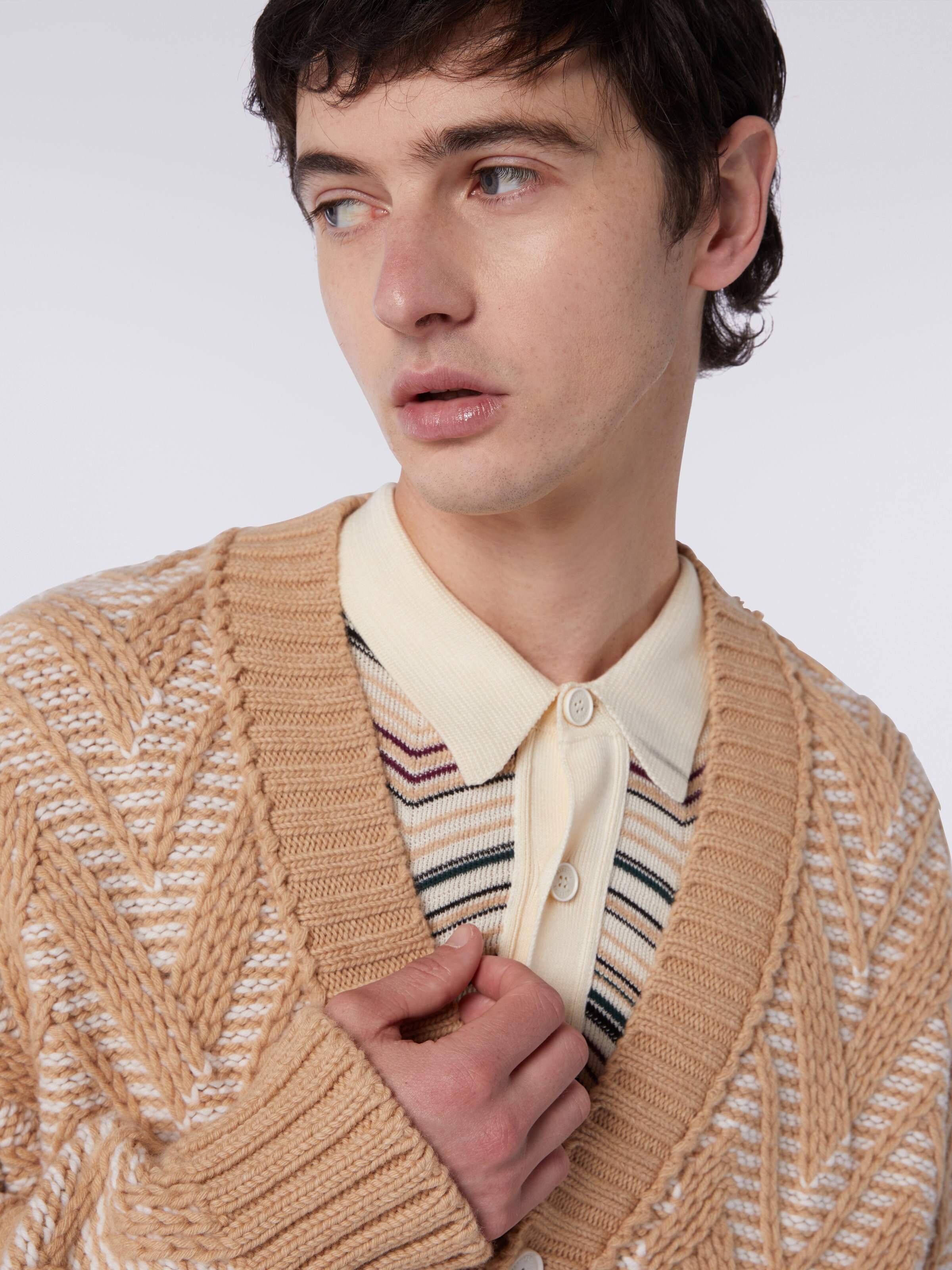 Wool cardigan with two-tone zigzag, Multicoloured  - 4