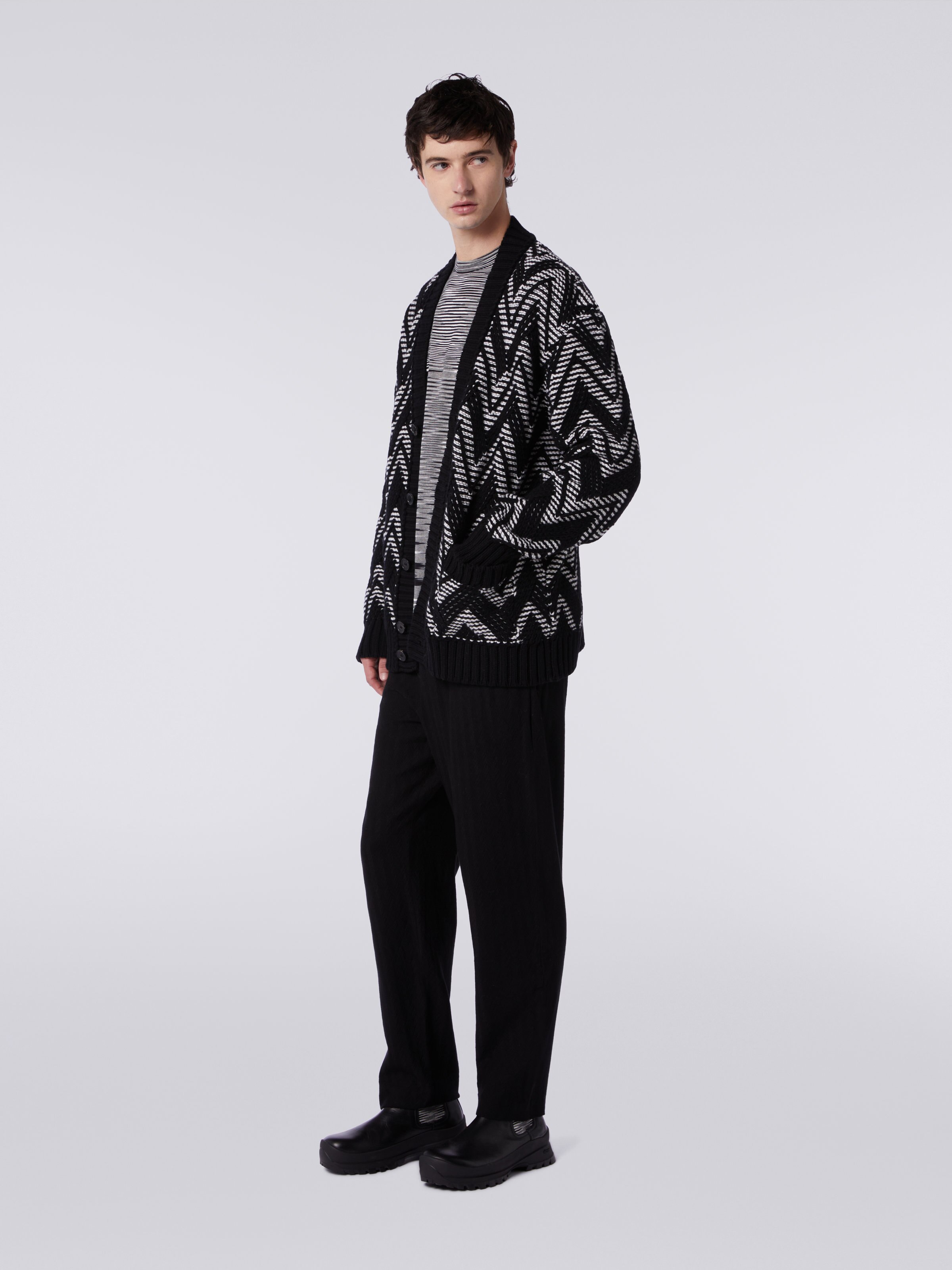 Cardigan en laine avec zigzag bicolore, Noir & Blanc - 2