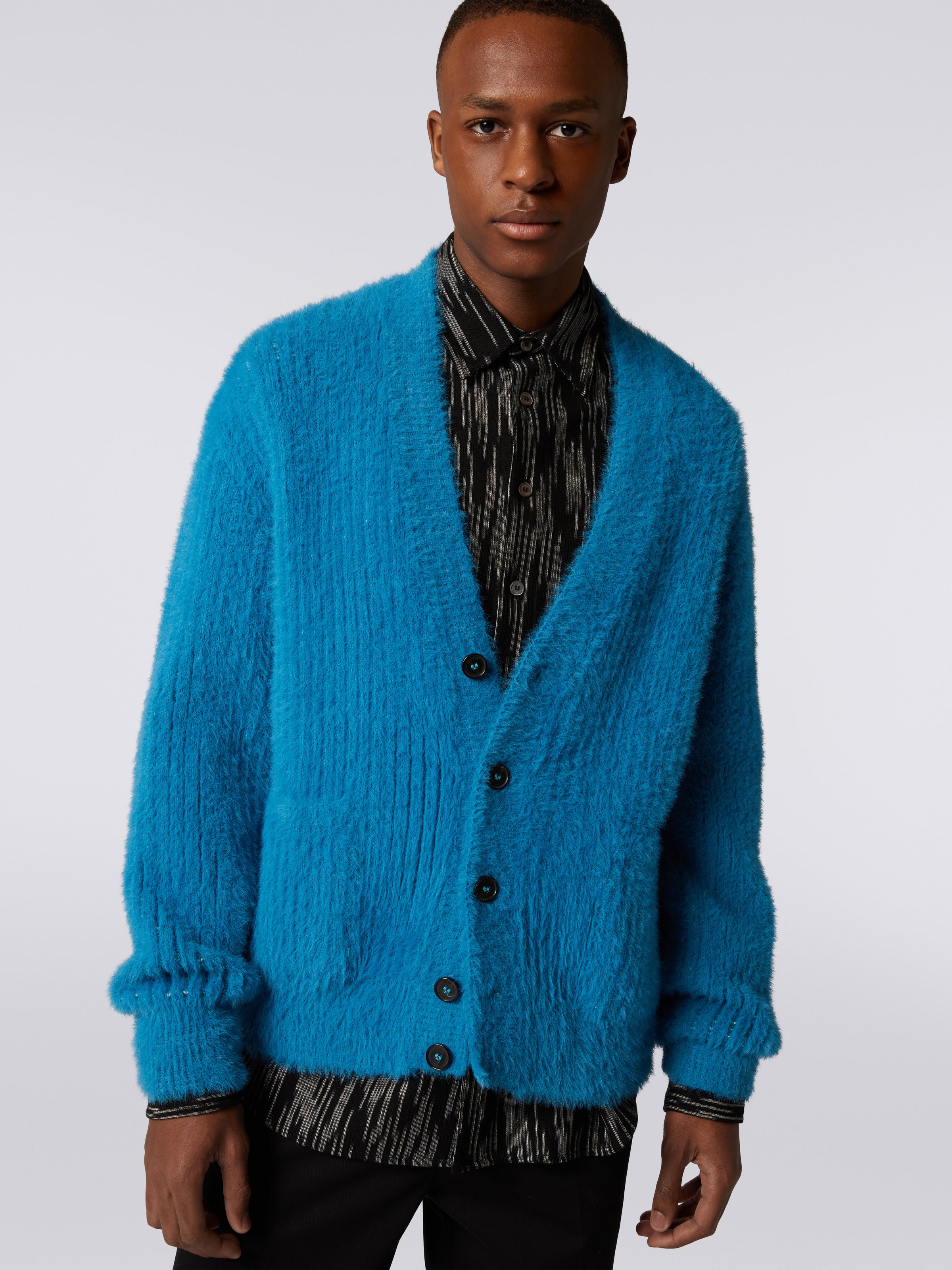 Wool blend English-ribbed cardigan, Multicoloured  - 4