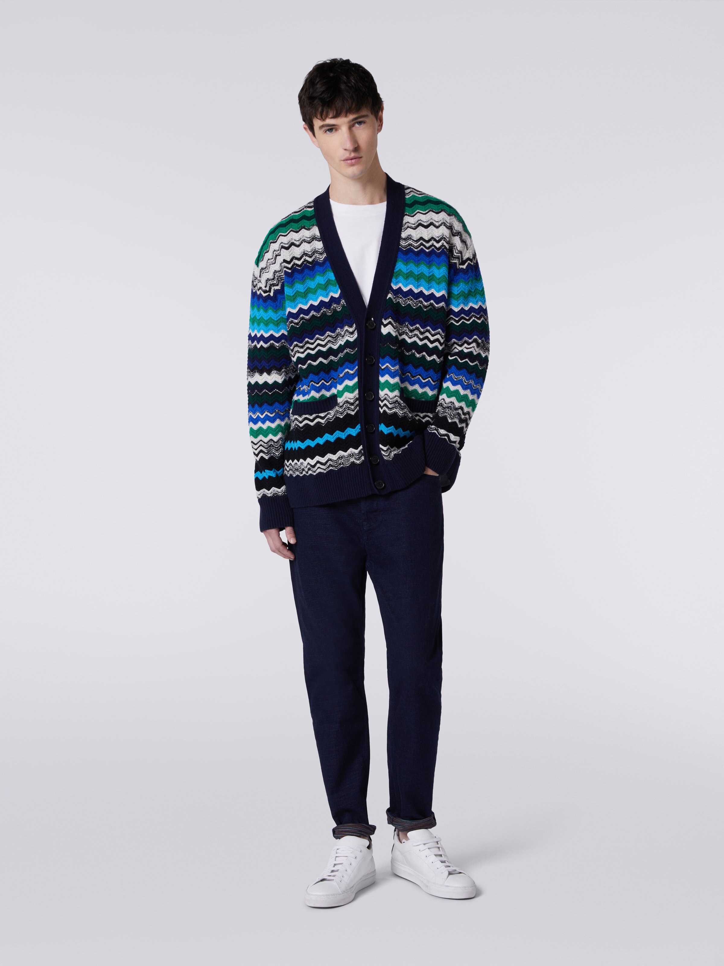 Wool blend chevron cardigan, Multicoloured  - 1