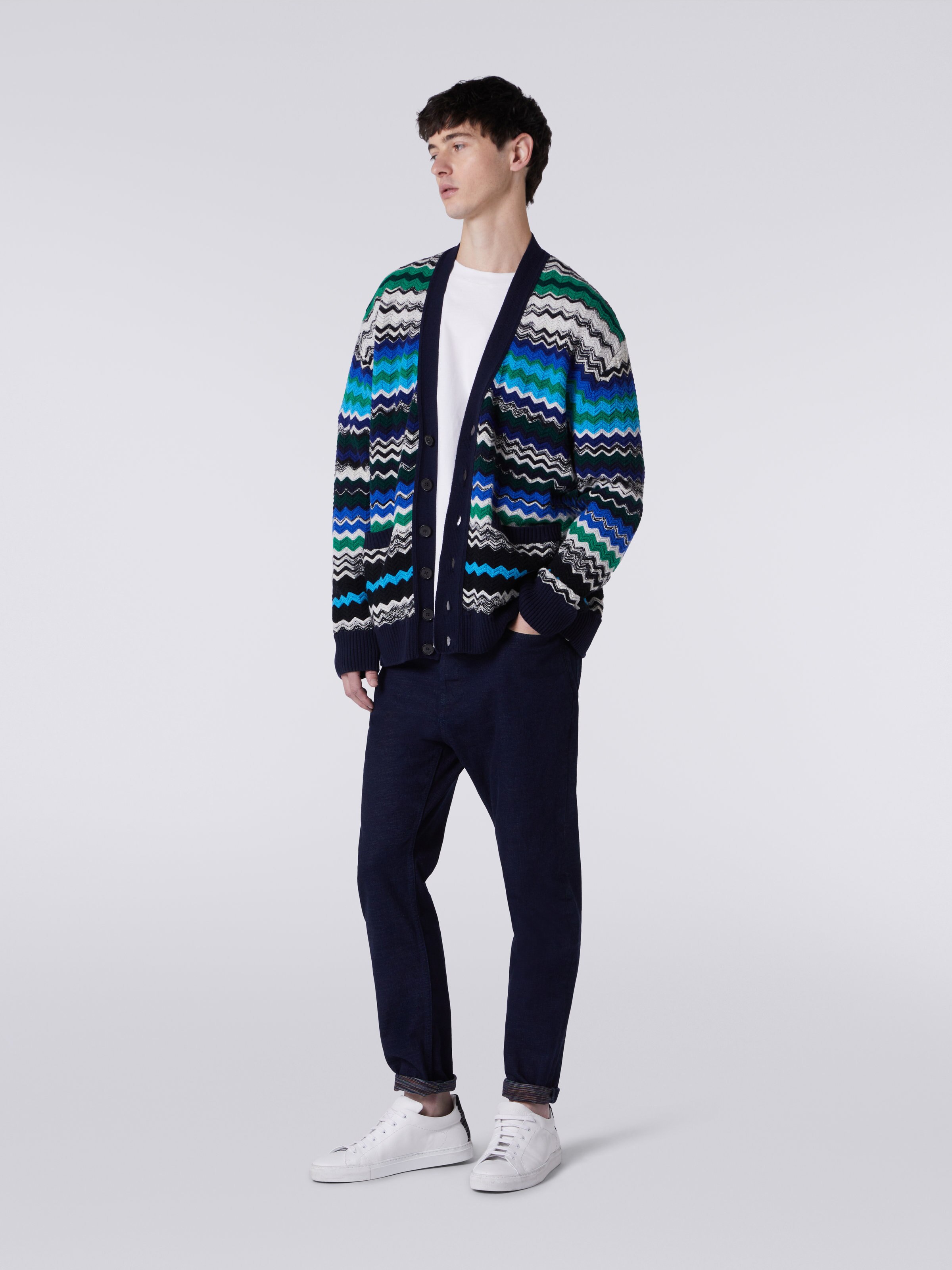Wool blend chevron cardigan, Multicoloured  - 2