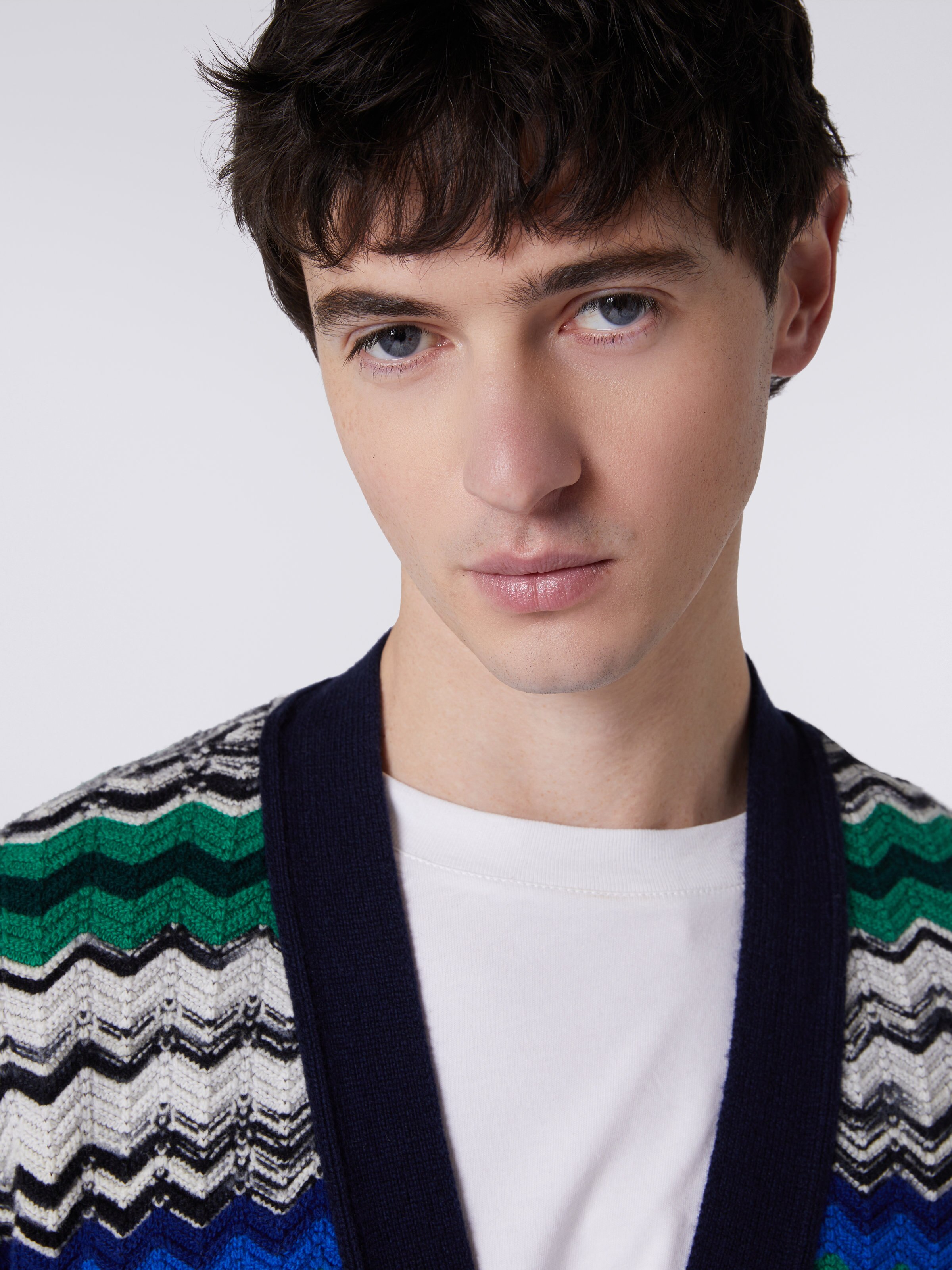 Wool blend chevron cardigan, Multicoloured  - 4