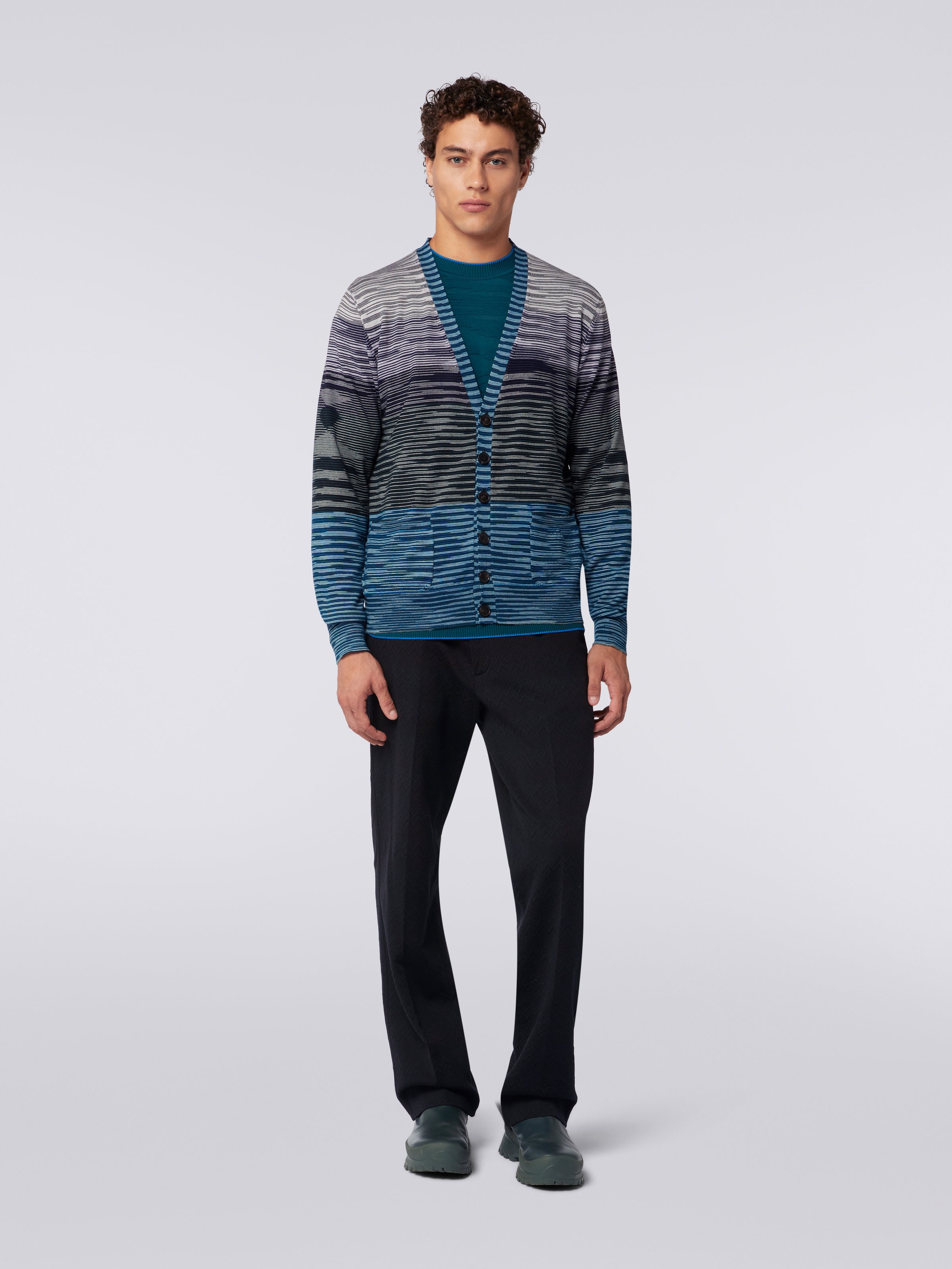 Cardigan in maglia di lana fiammata, Multicolore  - 1
