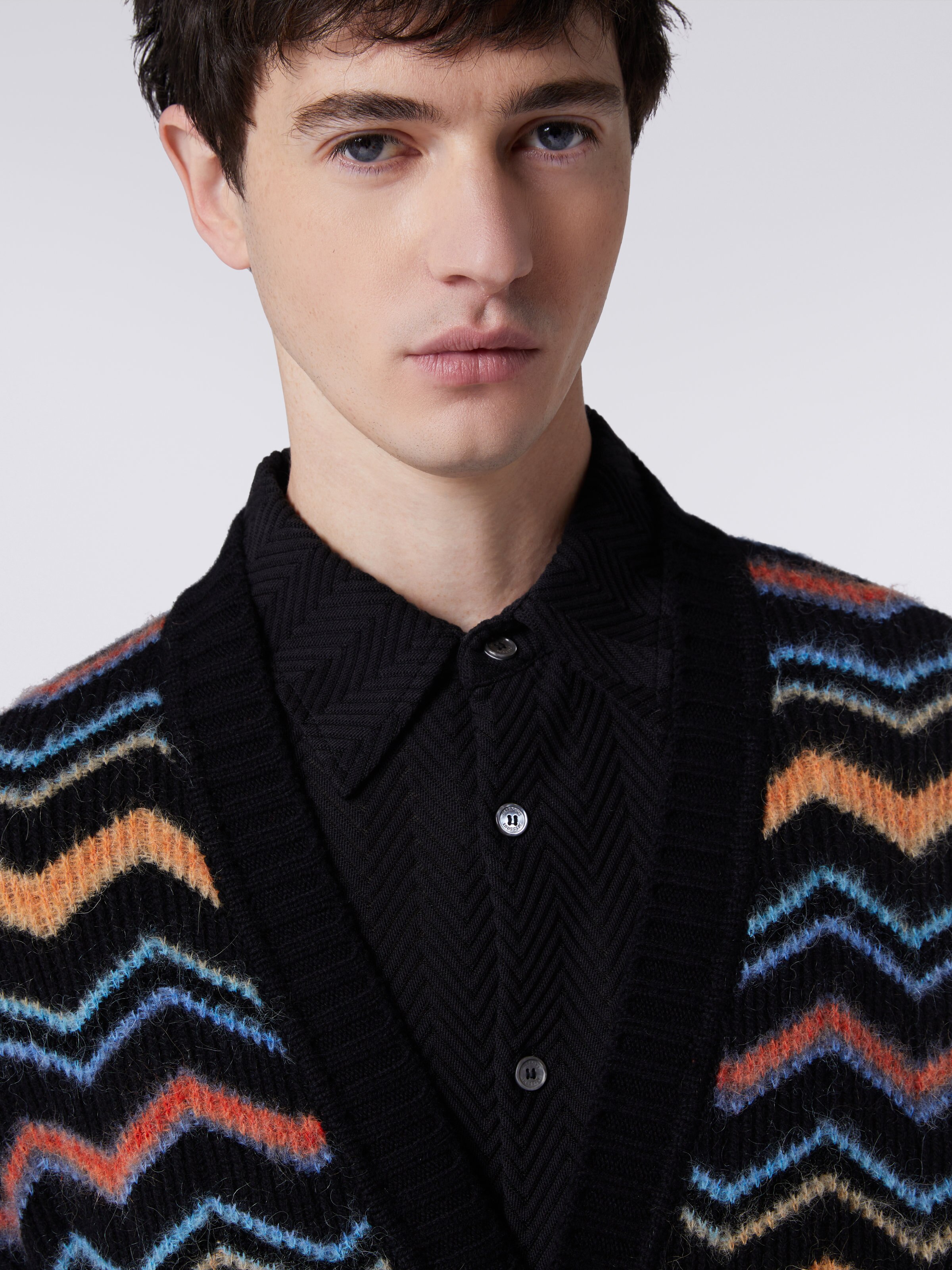 Wool blend chevron cardigan, Multicoloured  - 4