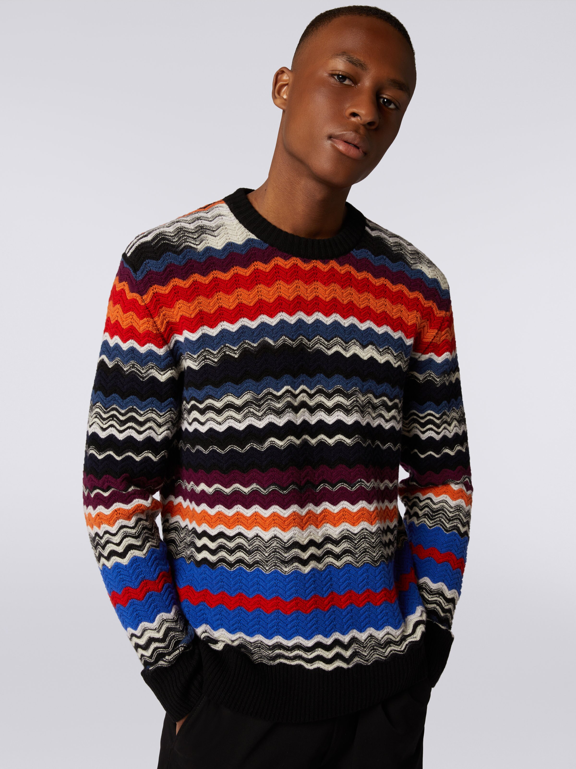 Wool blend crew-neck chevron pullover , Multicoloured  - 4