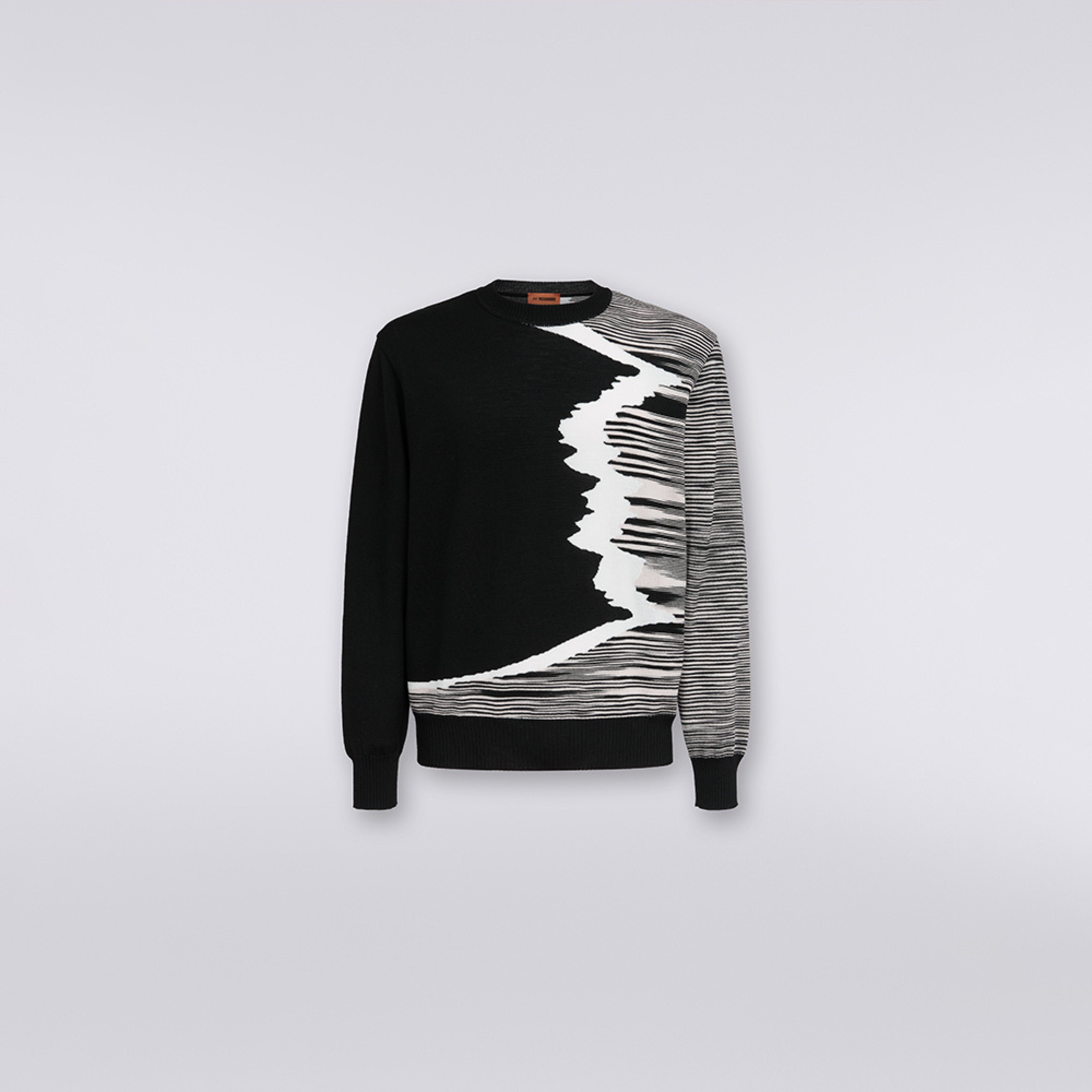 Maglione girocollo in lana con lavorazione a intarsio, Bianco & Nero - 5