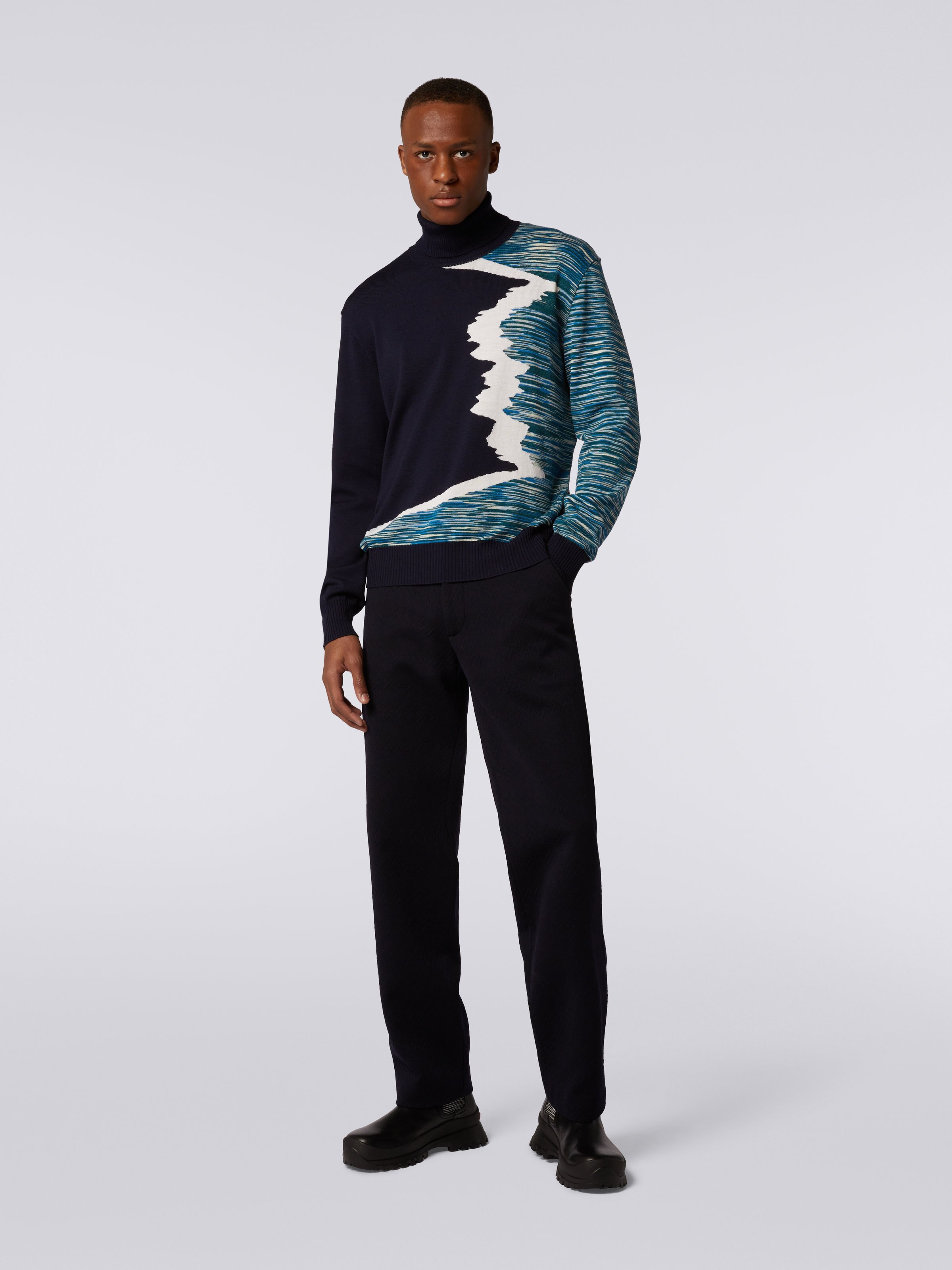 Wool high-neck jumper with inlay details , Multicoloured  - 1