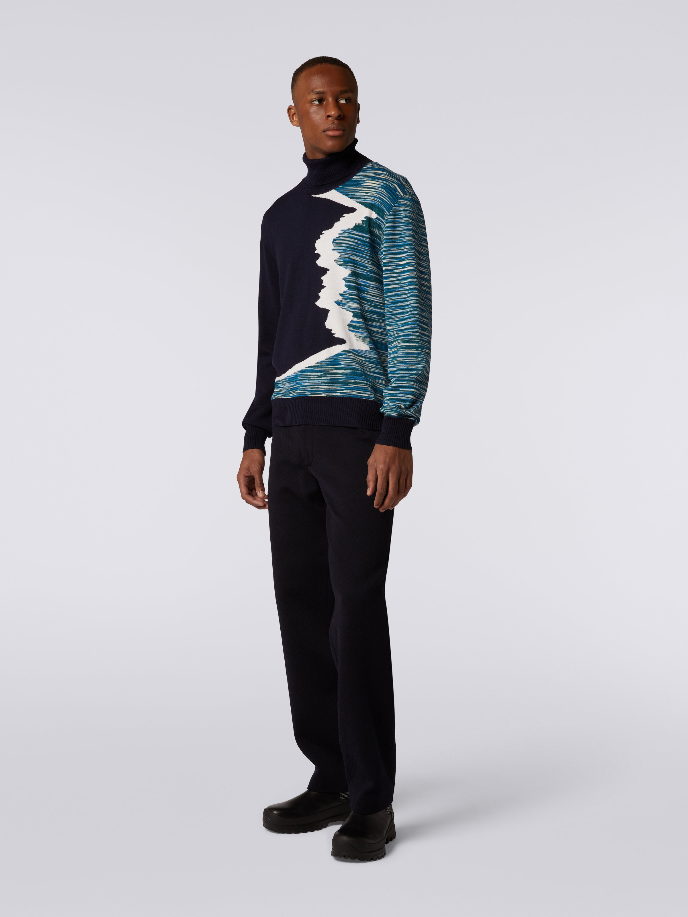 Wool high-neck jumper with inlay details , Multicoloured  - 2