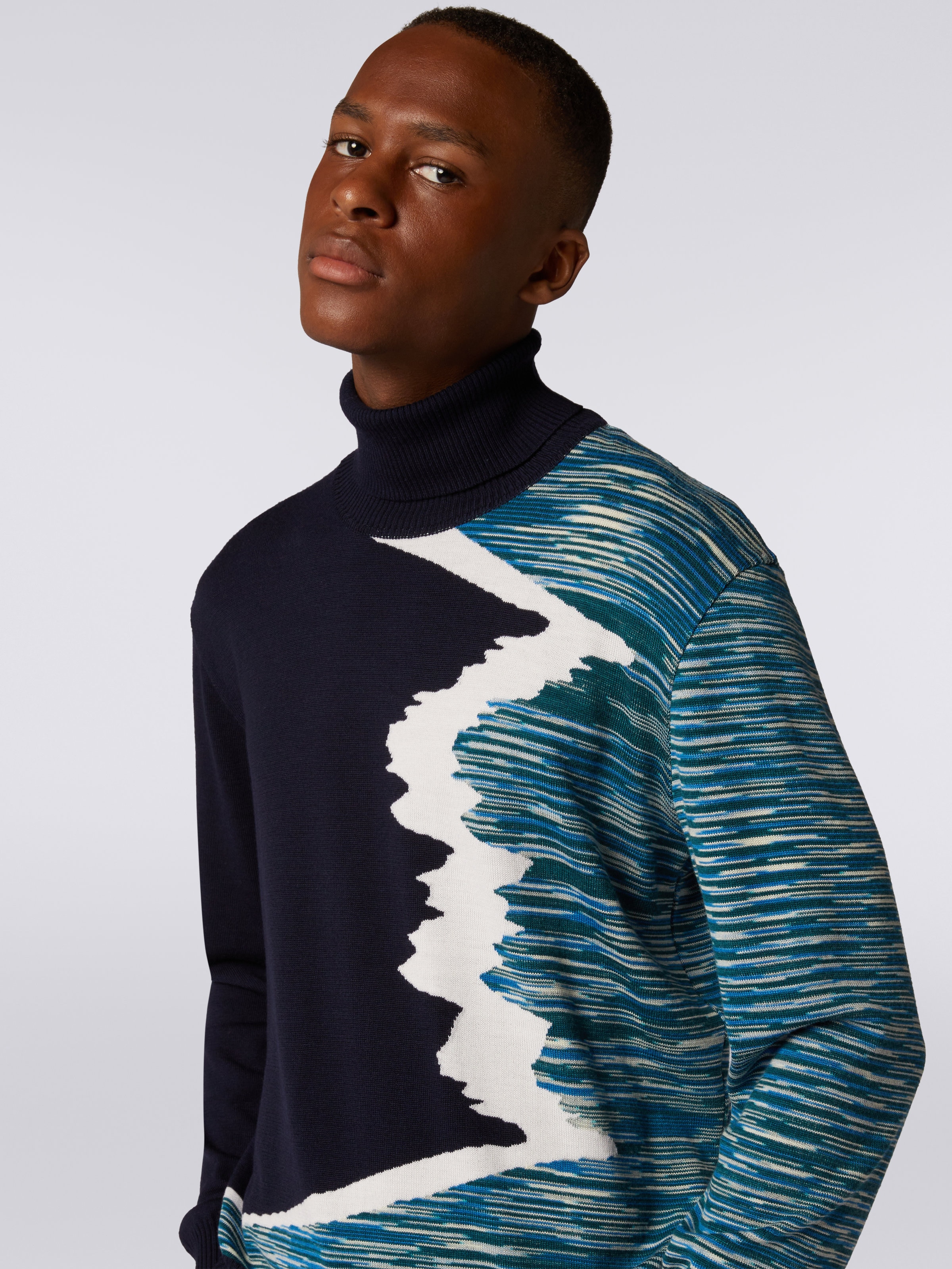 Maglione a collo alto in lana con lavorazione a intarsio, Multicolore  - 4