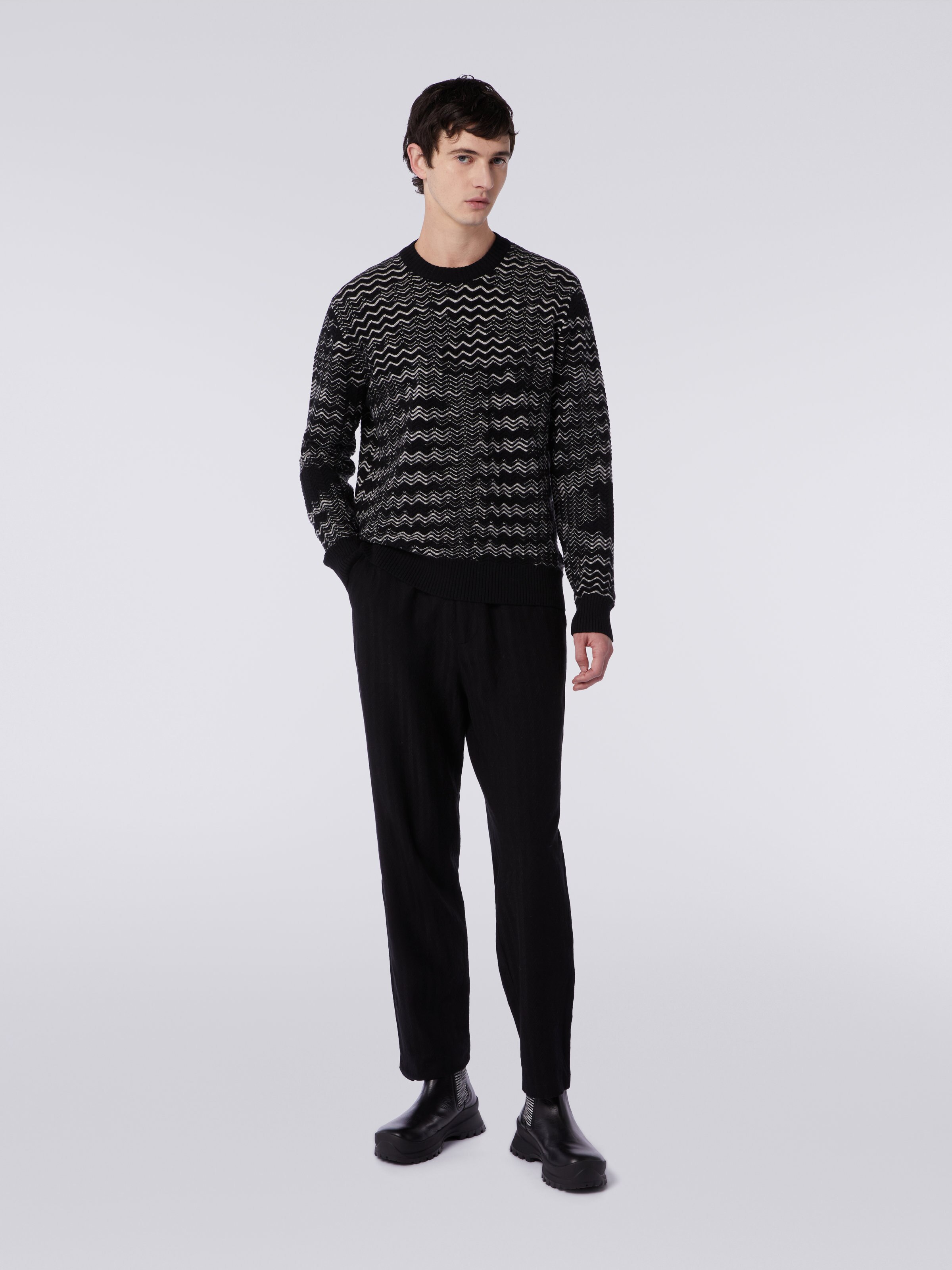 Slub wool blend crew-neck jumper , Black & White - 1