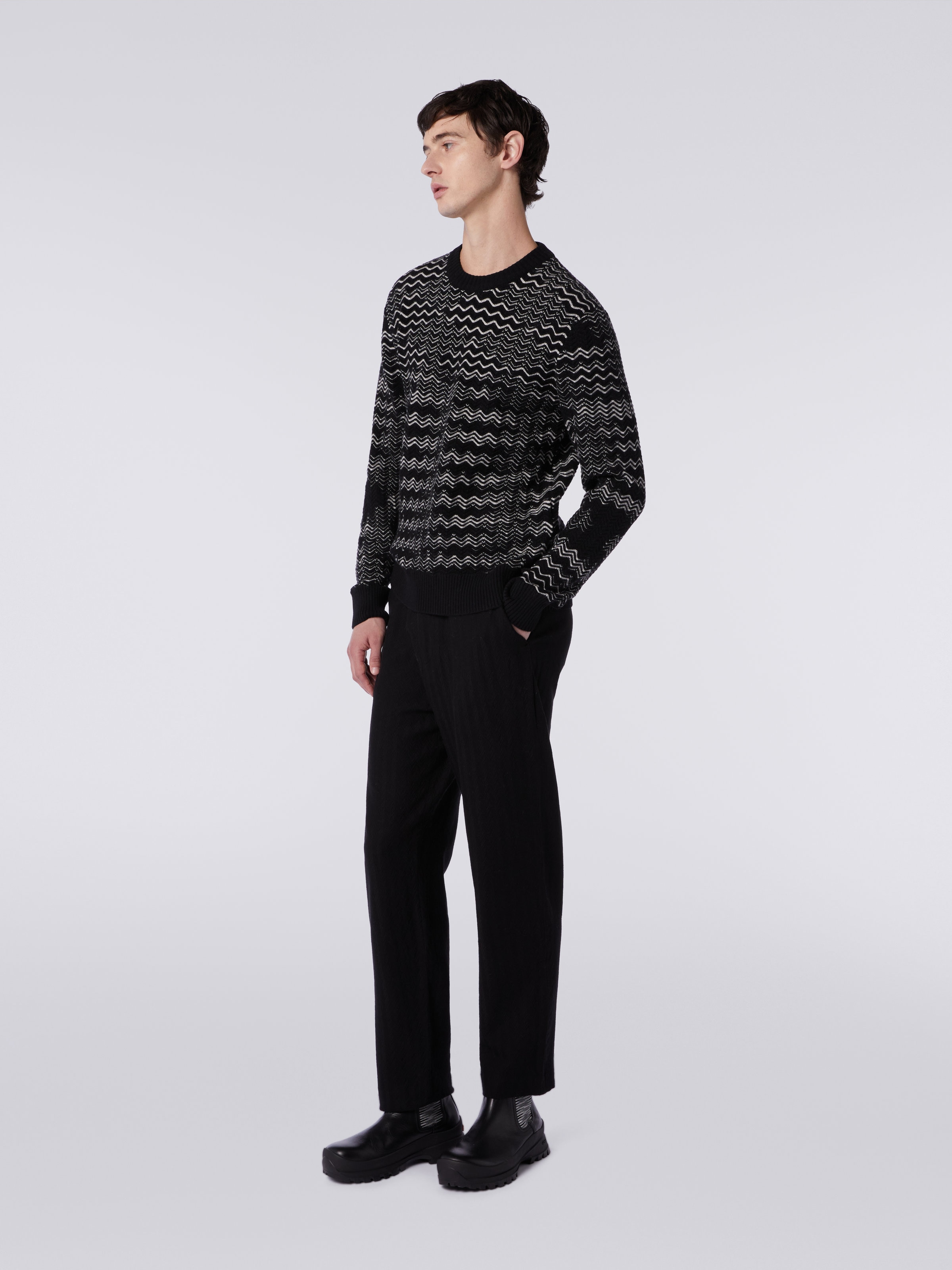 Slub wool blend crew-neck jumper, Black & White - 2
