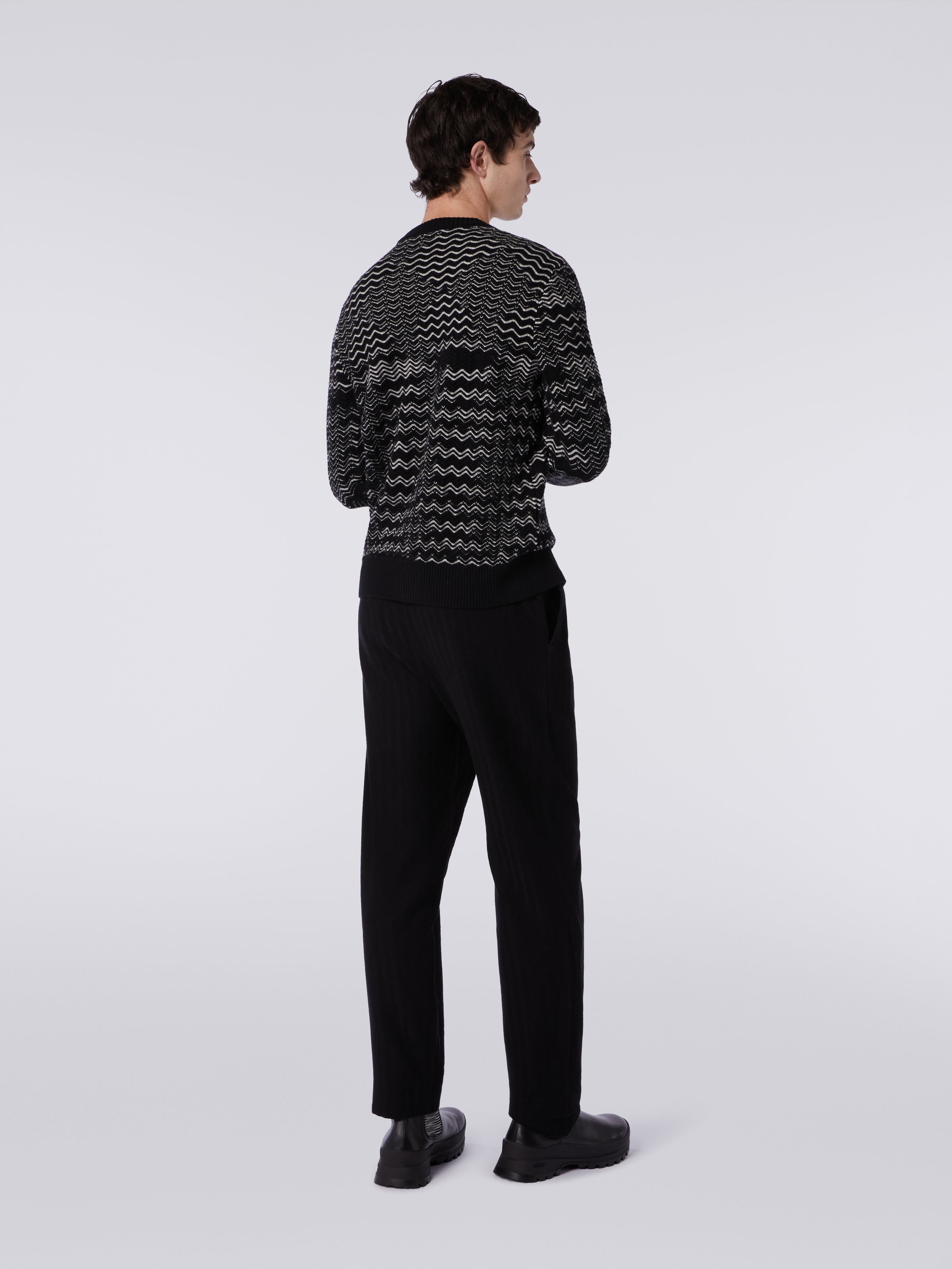 Slub wool blend crew-neck jumper, Black & White - 3
