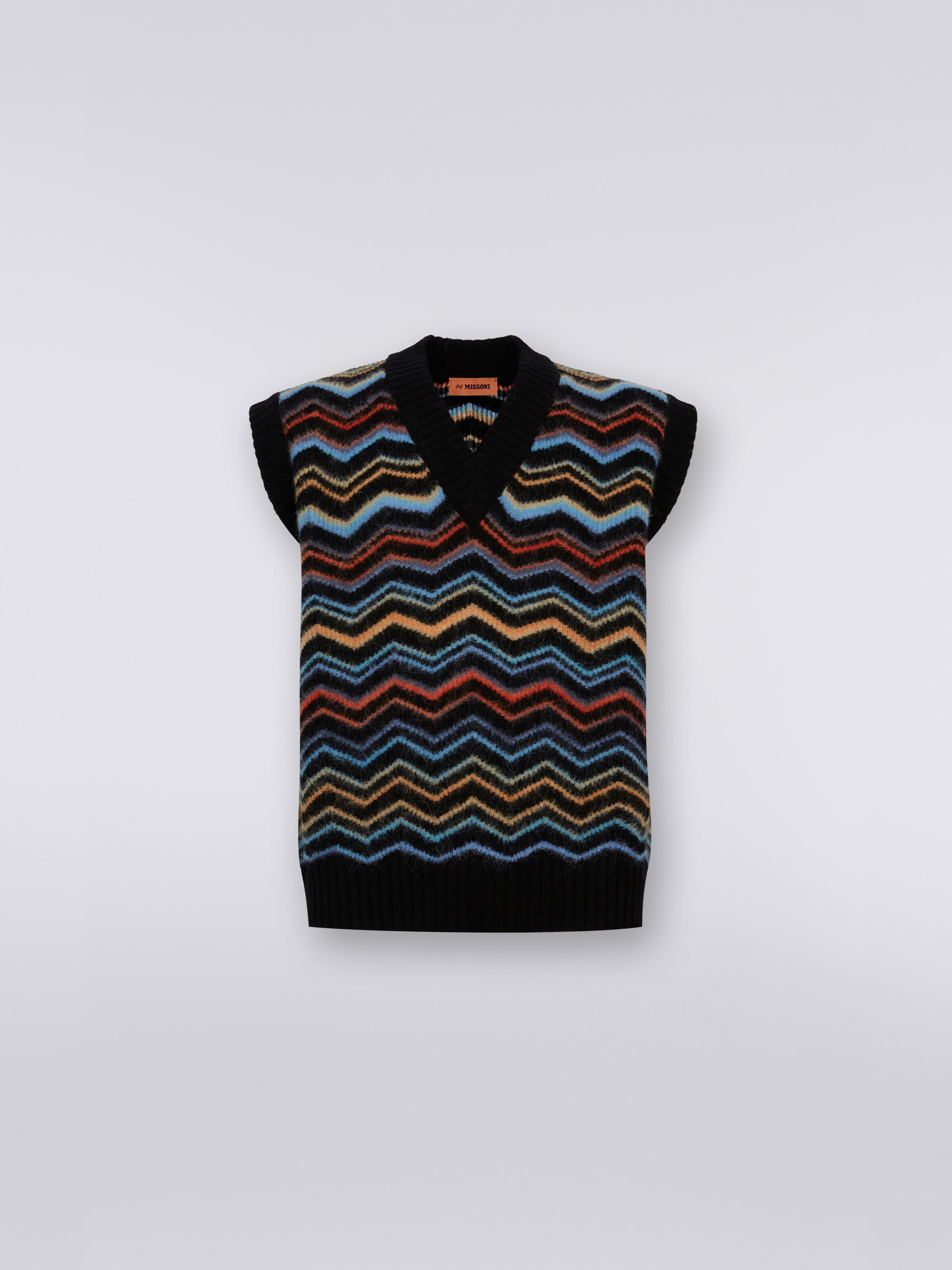 Wool and mohair chevron gilet, Multicoloured  - 0