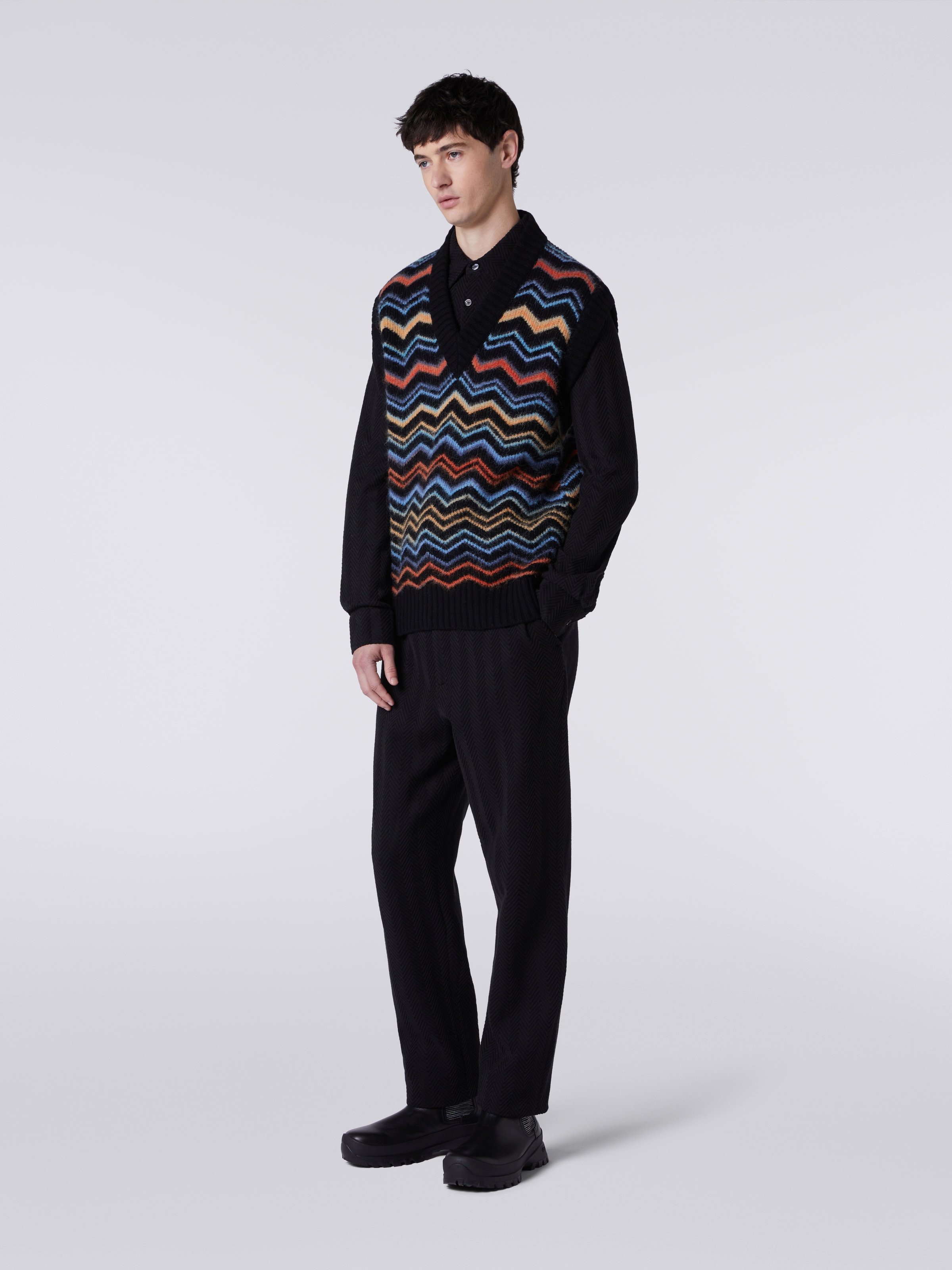 Wool and mohair chevron gilet, Multicoloured  - 2