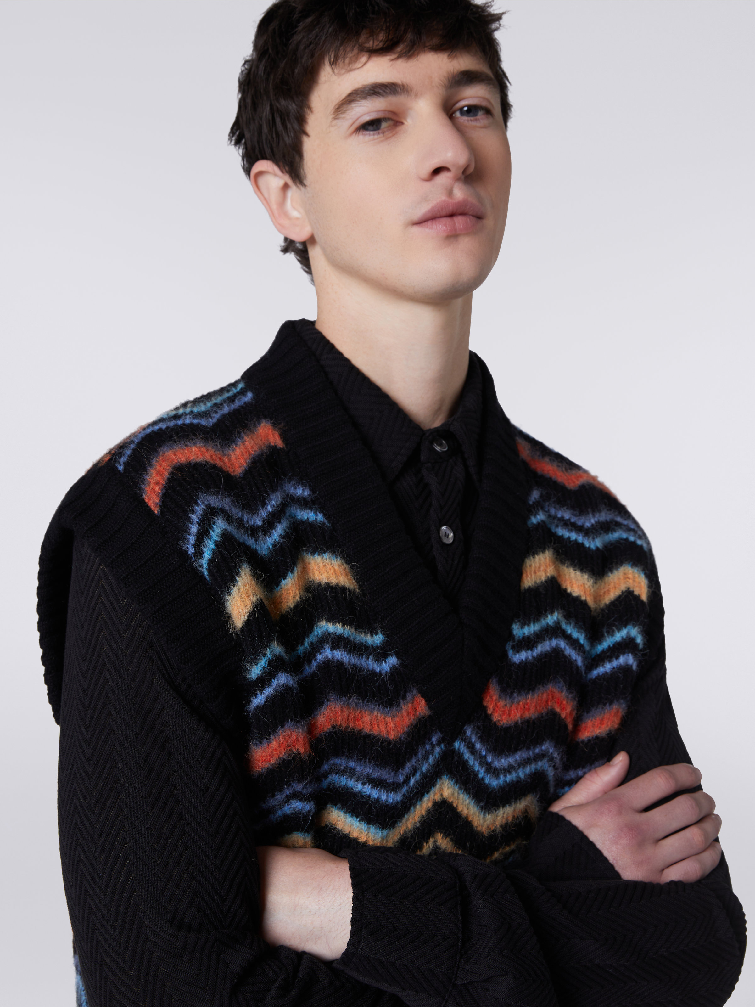 Wool and mohair chevron gilet, Multicoloured  - 4