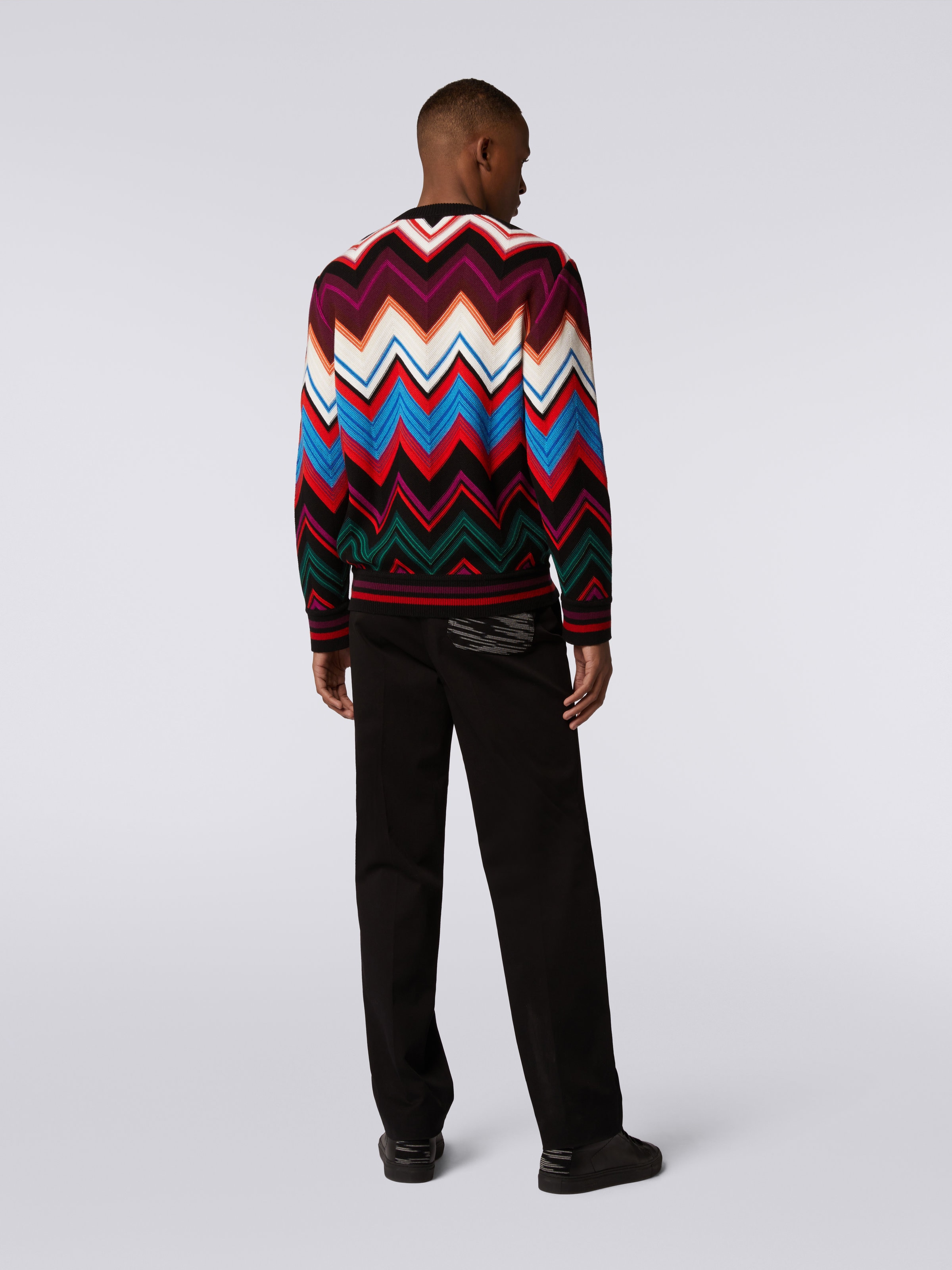 Pullover girocollo in lana e cotone con zig zag, Multicolore  - 3