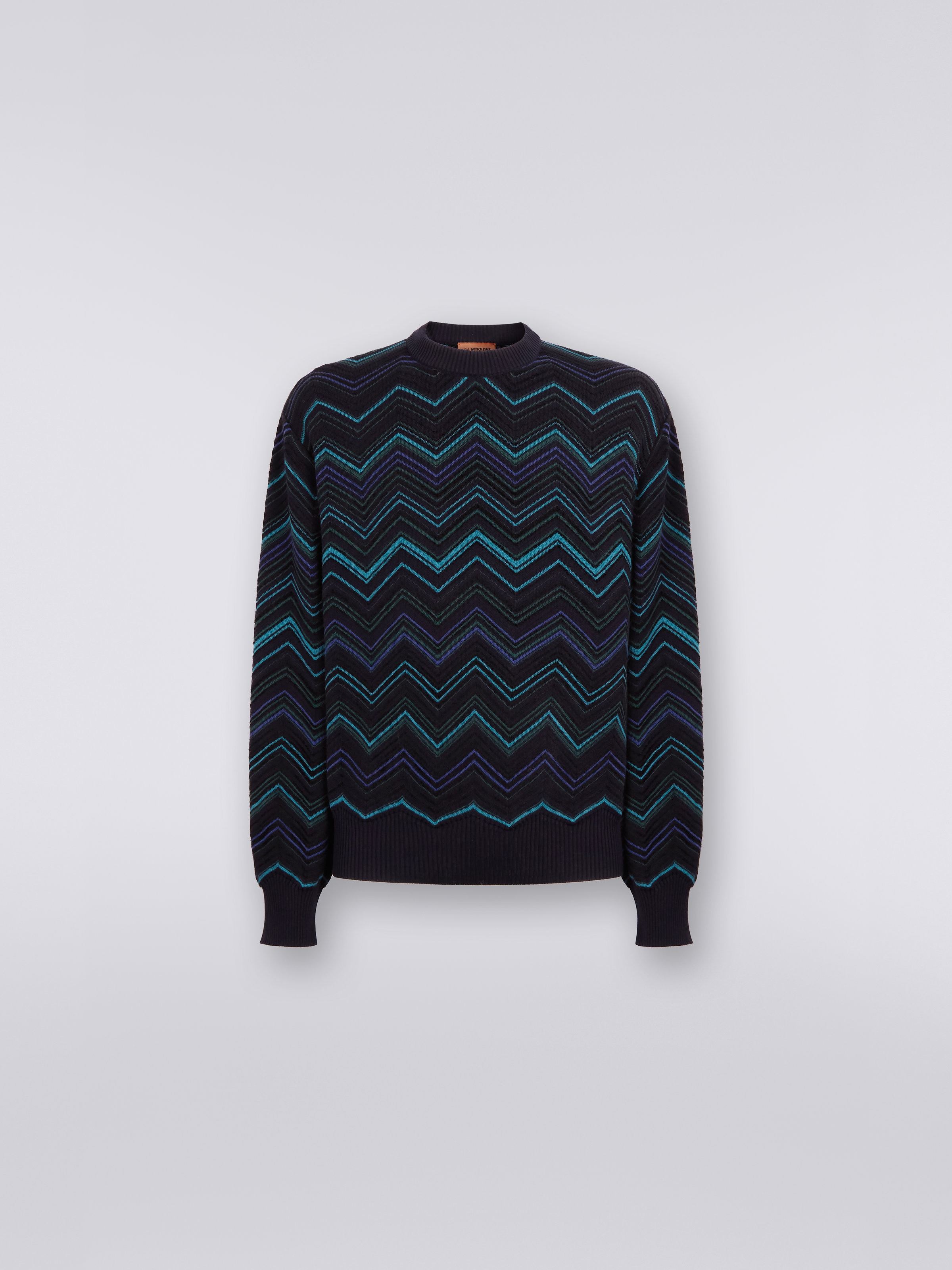 Cotton blend crew-neck chevron jumper , Multicoloured  - 0