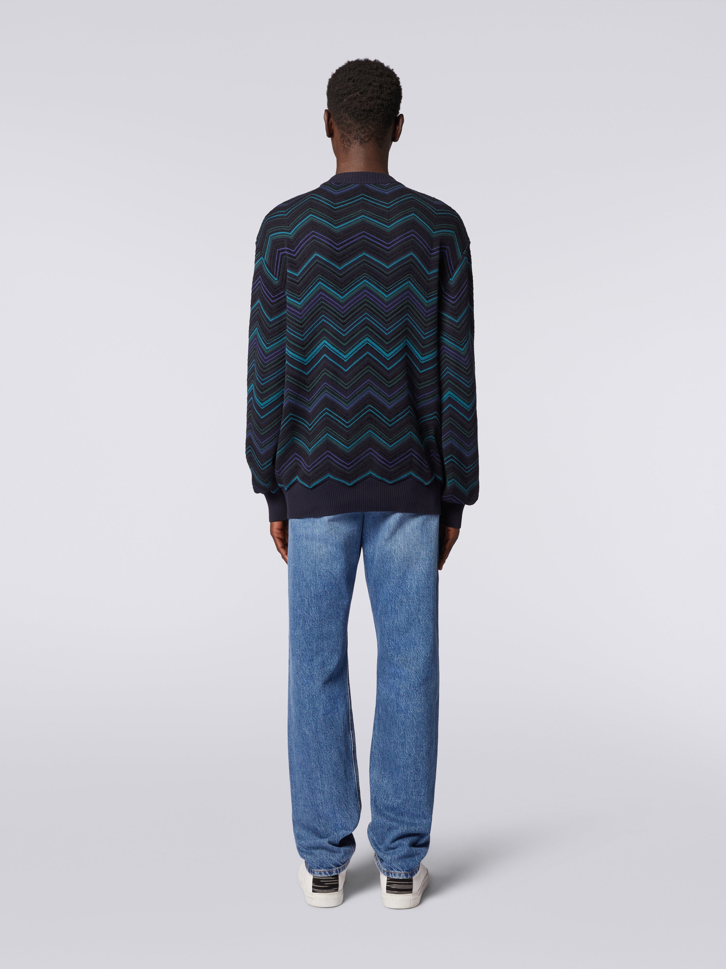 Jersey de cuello redondo en mezcla de algodón con motivo de espigas, Multicolor  - 3