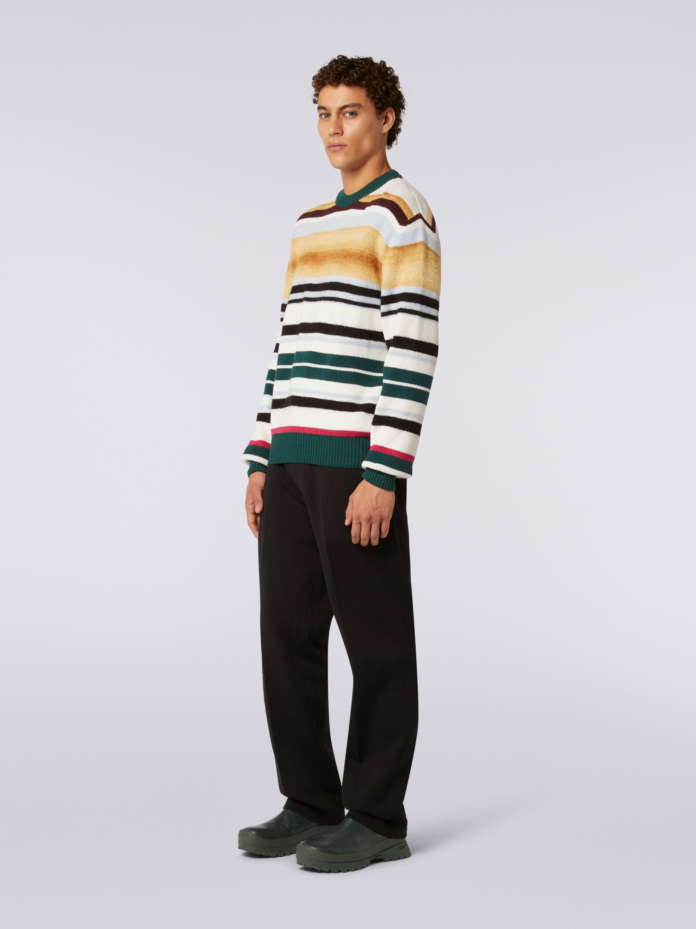 Jersey de cuello redondo de mezcla de lana a rayas, Multicolor  - 2