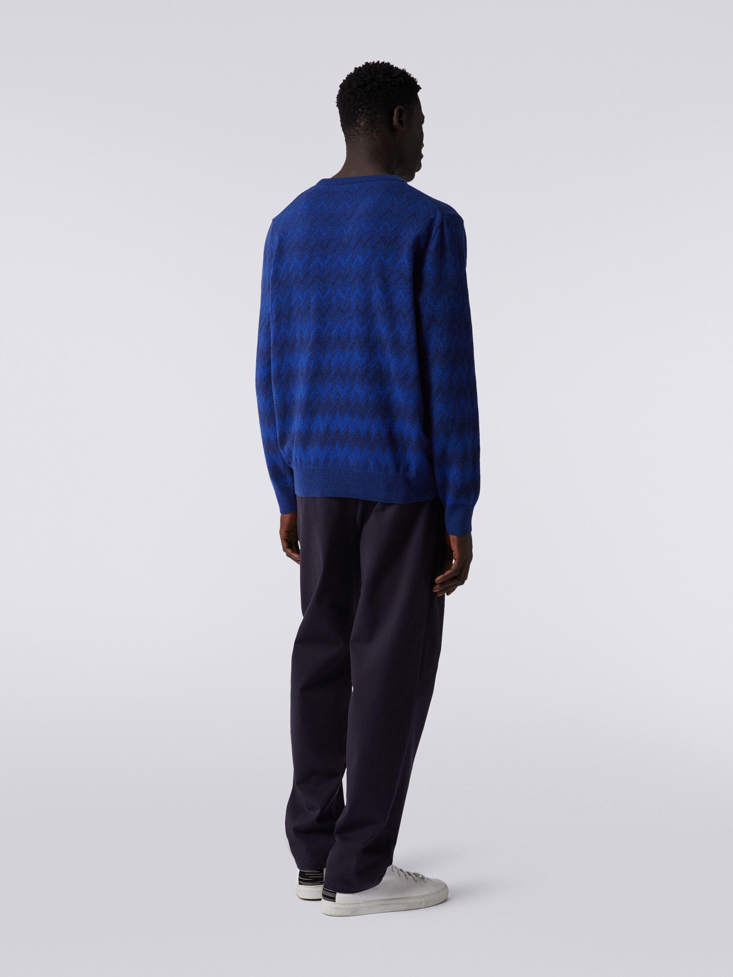 Jersey de cachemira con cuello redondo y zigzag, Azul Oscuro - 3