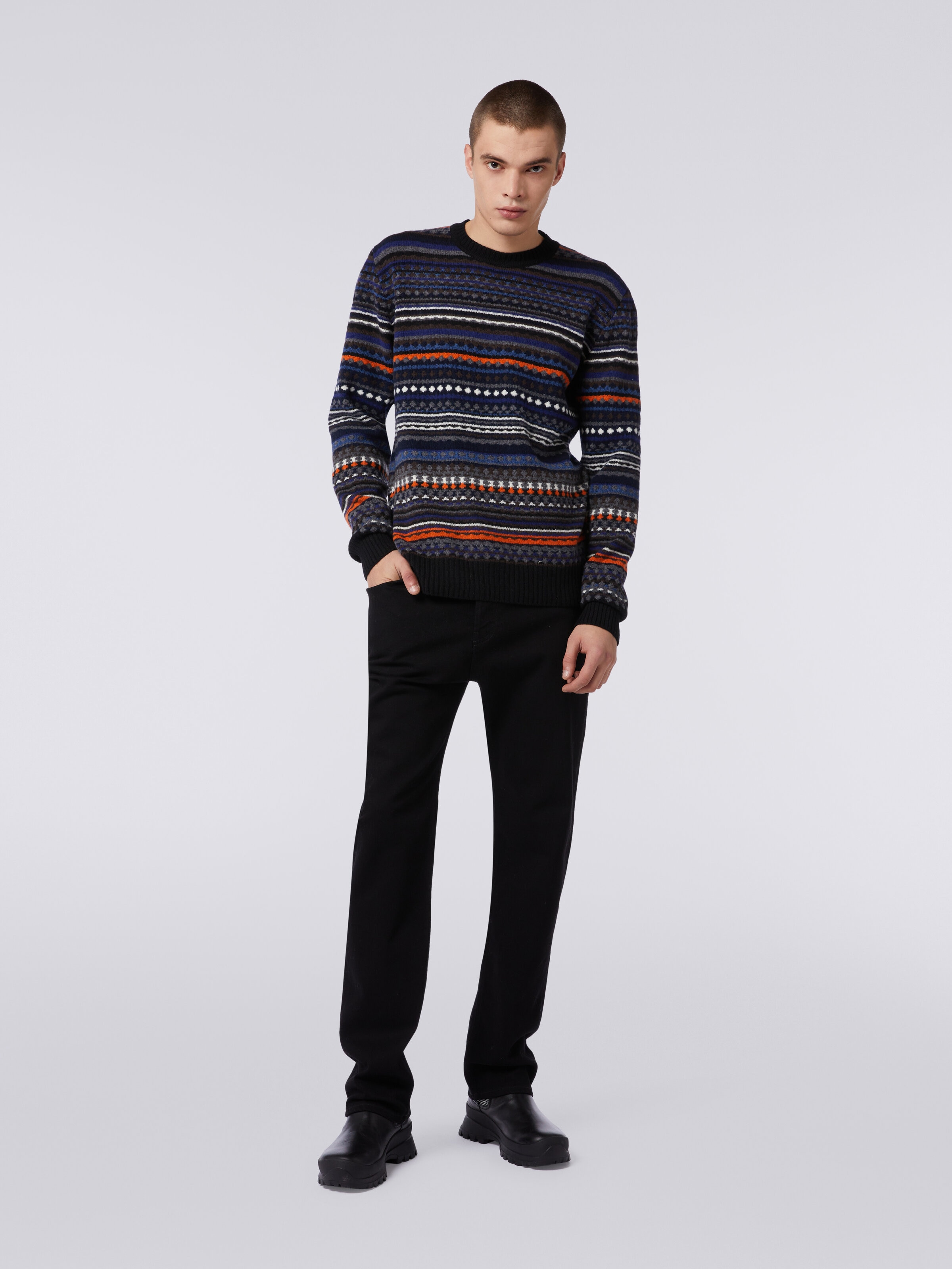 Jacquard wool crew-neck sweater, Multicoloured  - 1