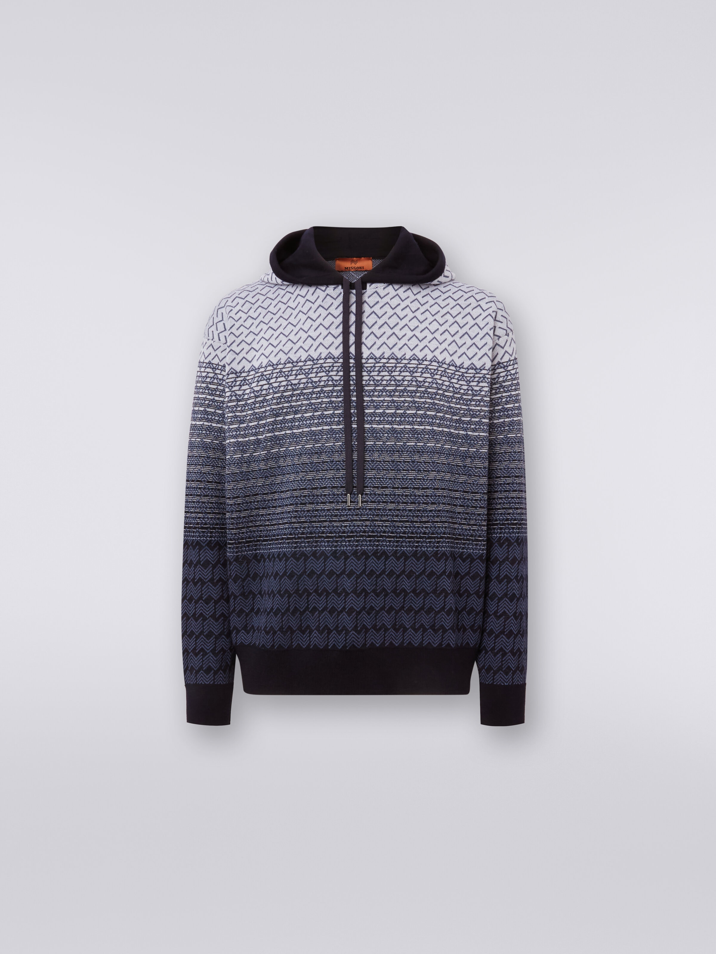 Hooded wool and cotton sweatshirt, Blue - 0