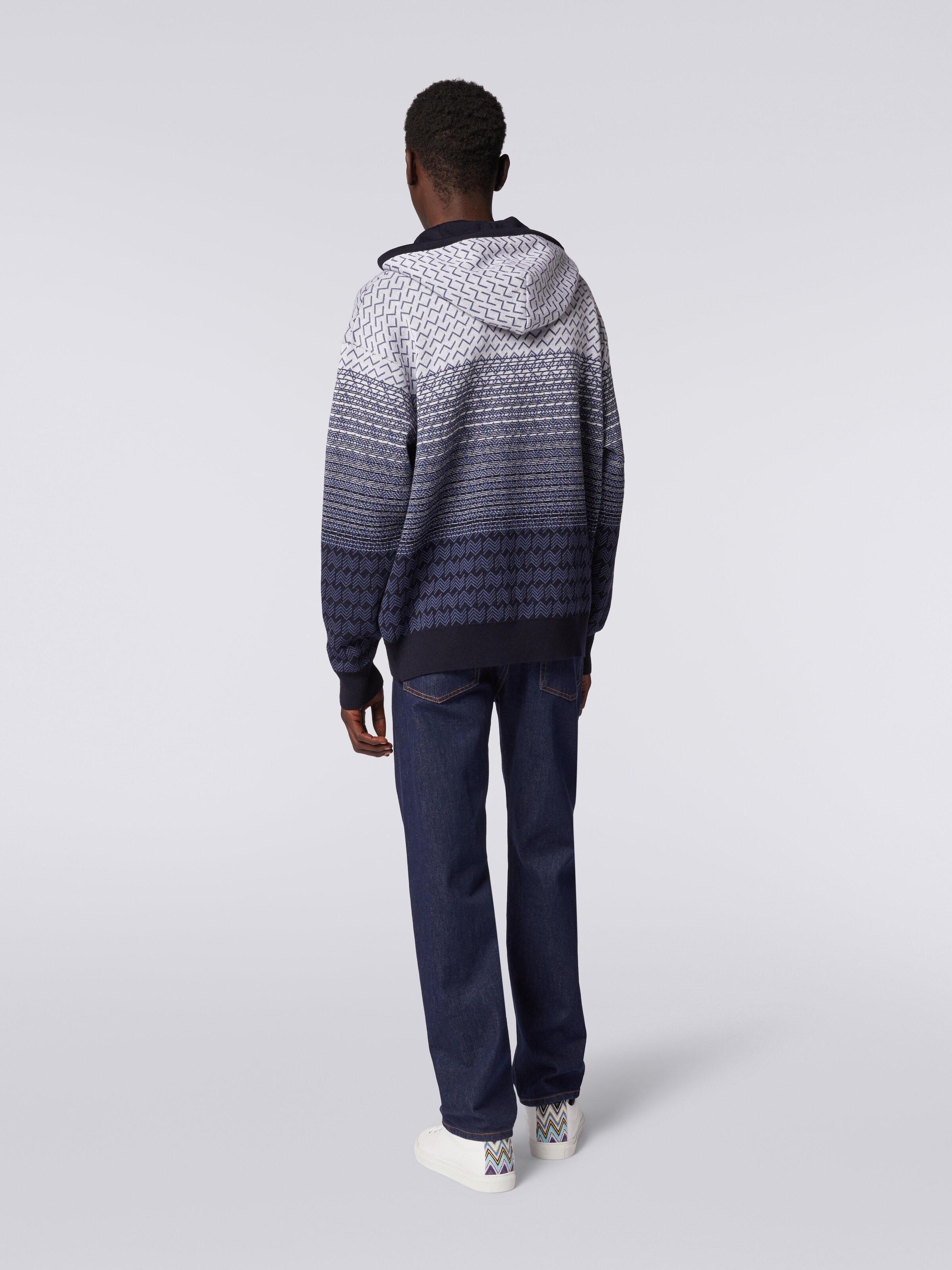 Hooded wool and cotton sweatshirt, Blue - 3