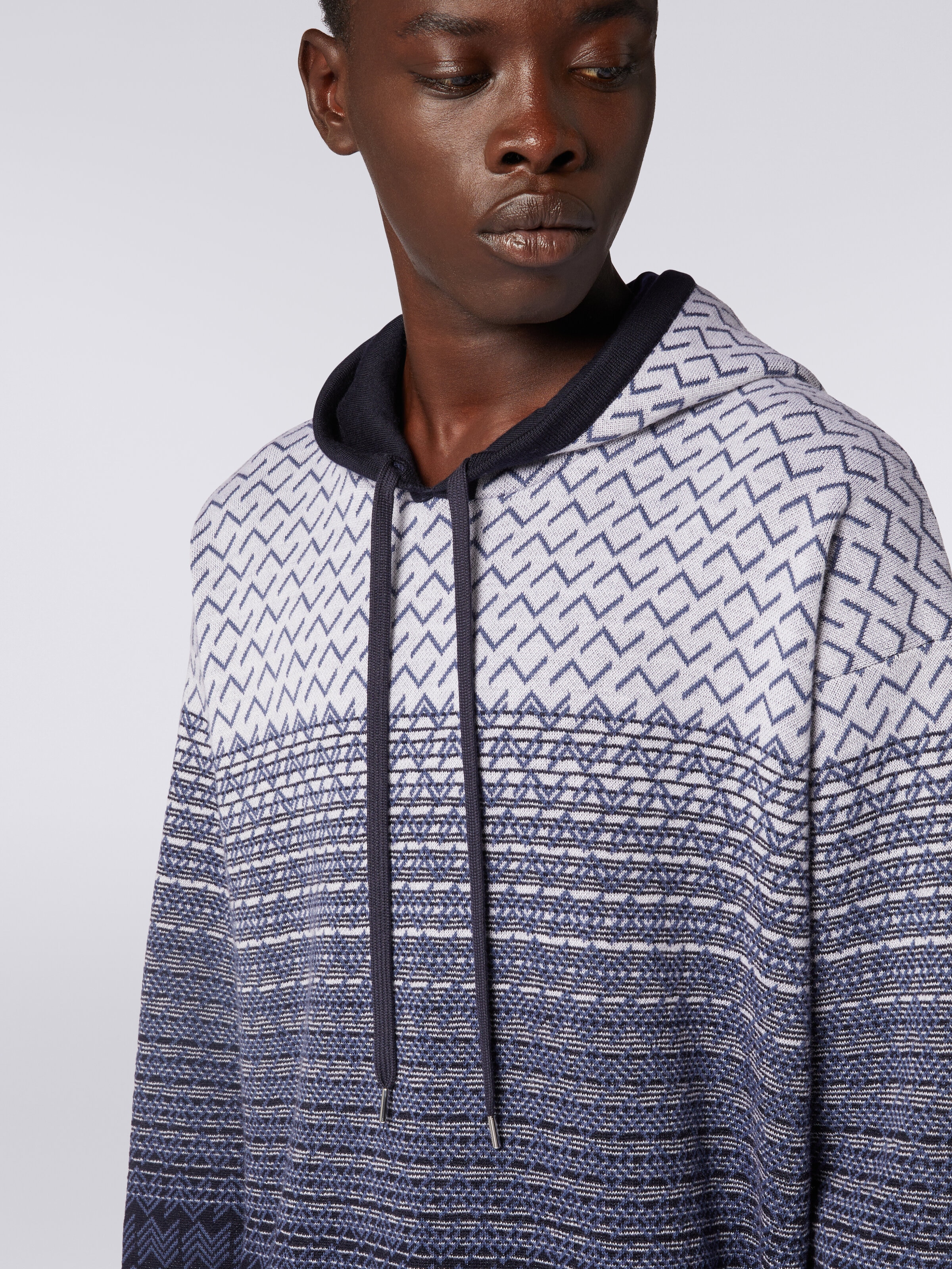 Hooded wool and cotton sweatshirt, Blue - 4