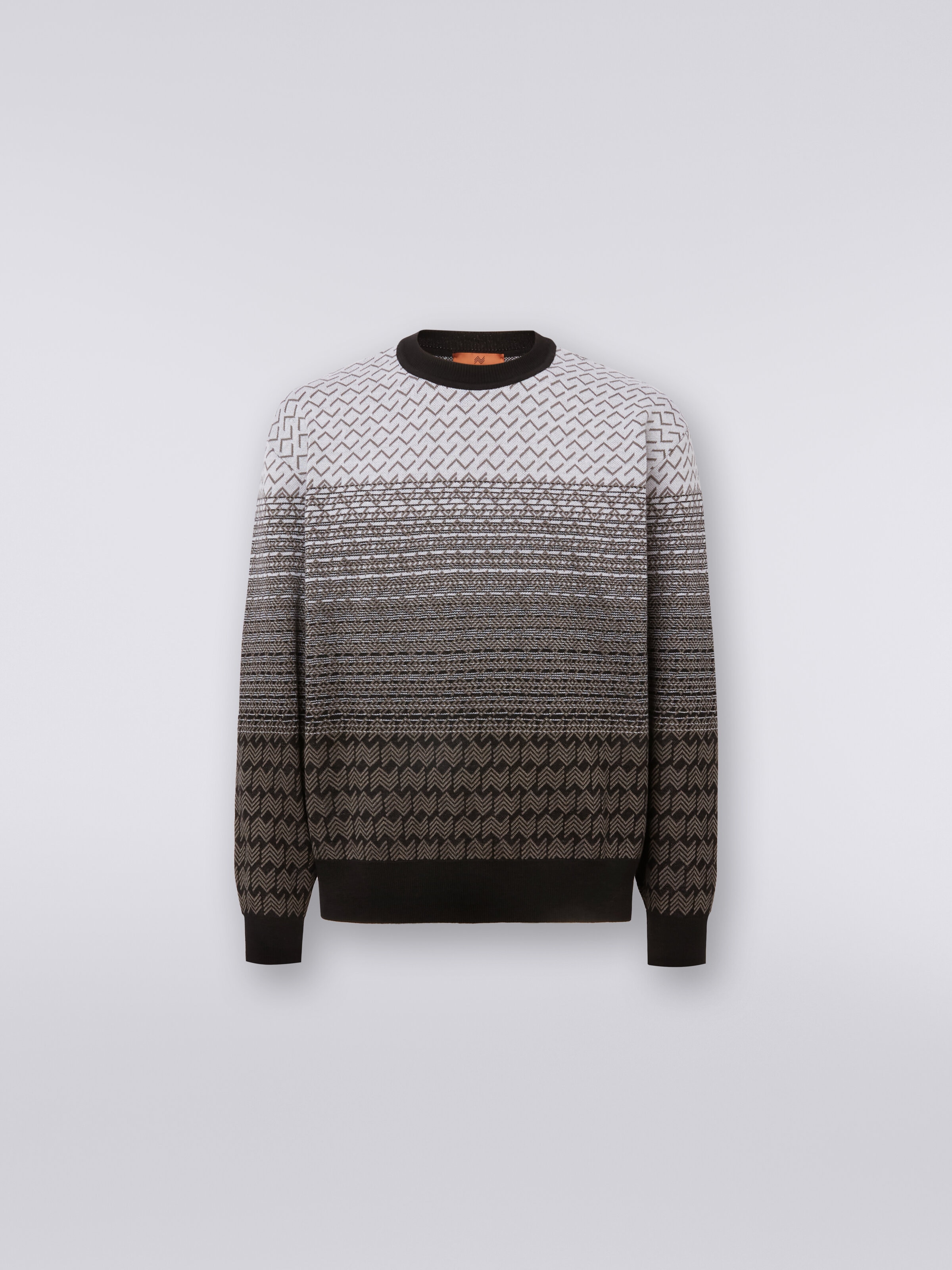 Wool and cotton crew-neck pullover , Black & White - 0