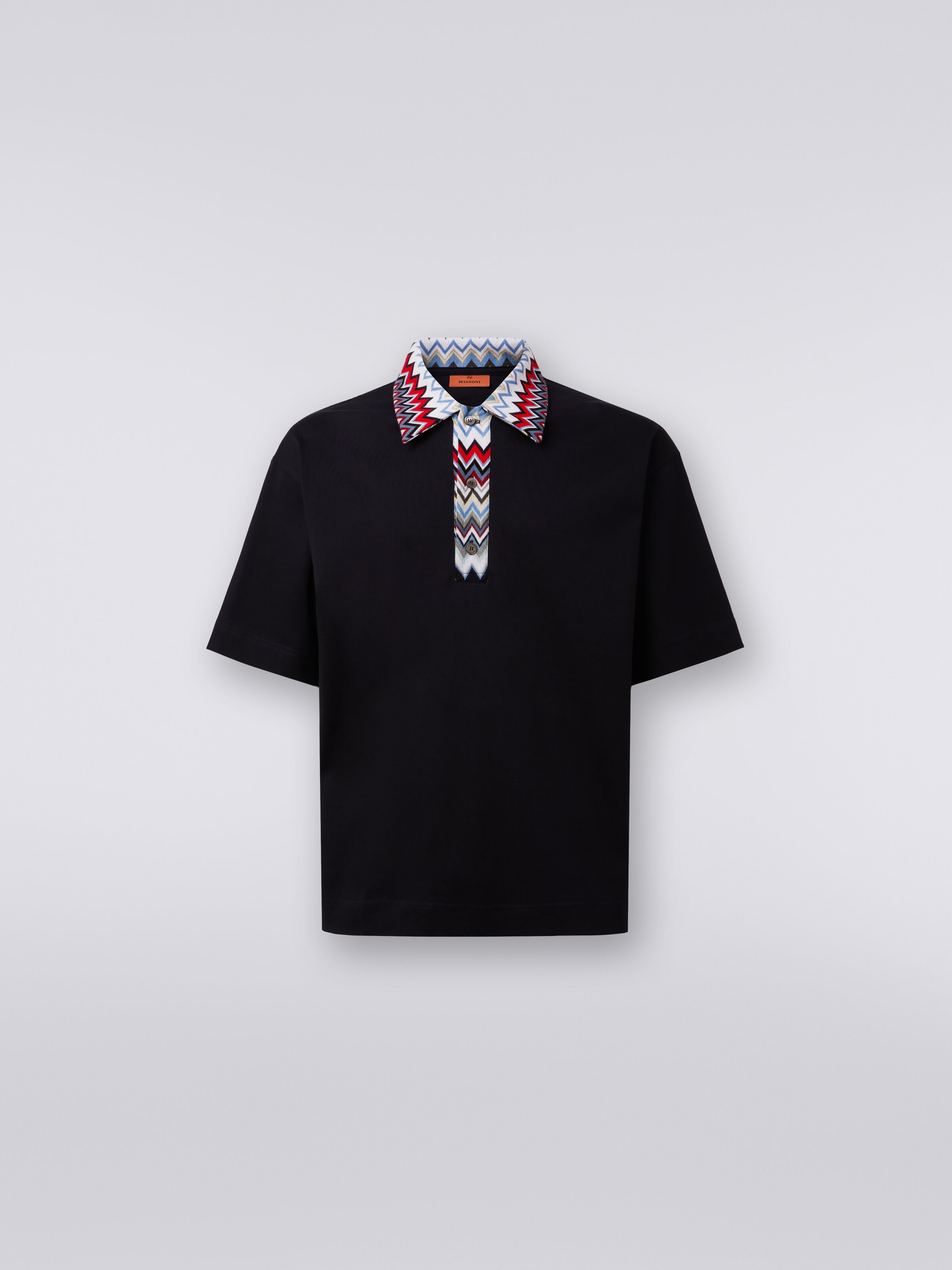 Short-sleeved polo shirt in cotton with zigzag inserts 
