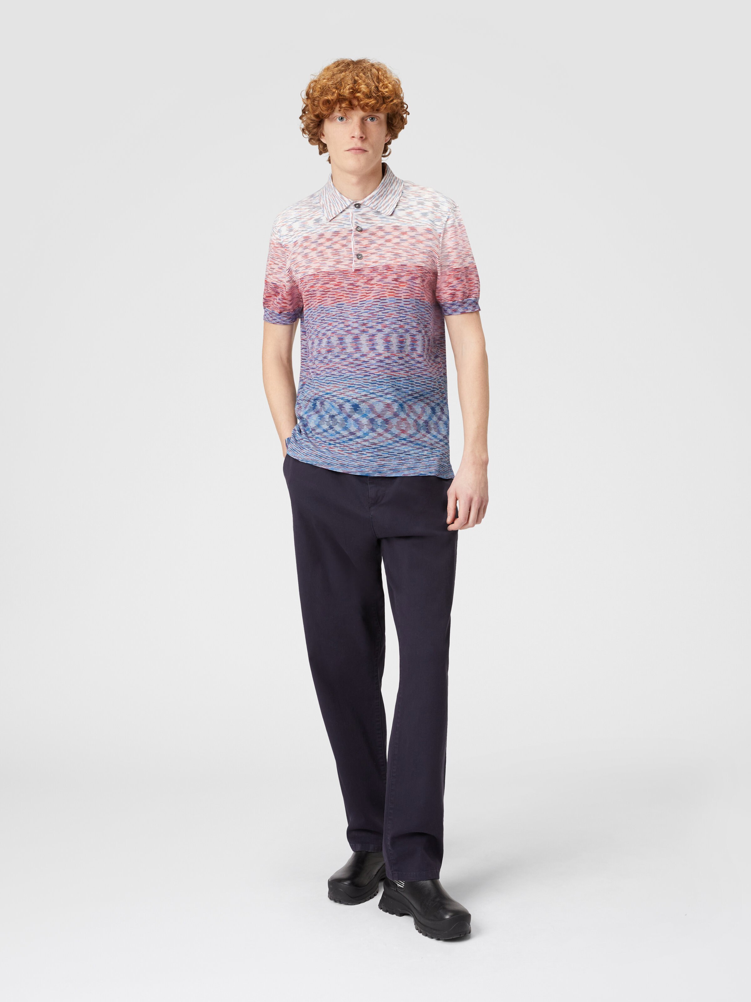 Short-sleeved polo shirt in dégradé slub cotton, Multicoloured  - 1